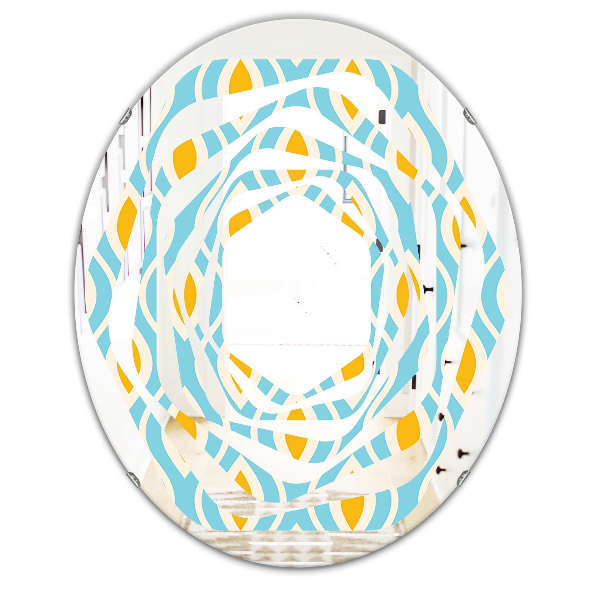 Designart 'Retro Pattern Abstract Design I' Printed Modern Round or Oval Wall Mirror - Whirl