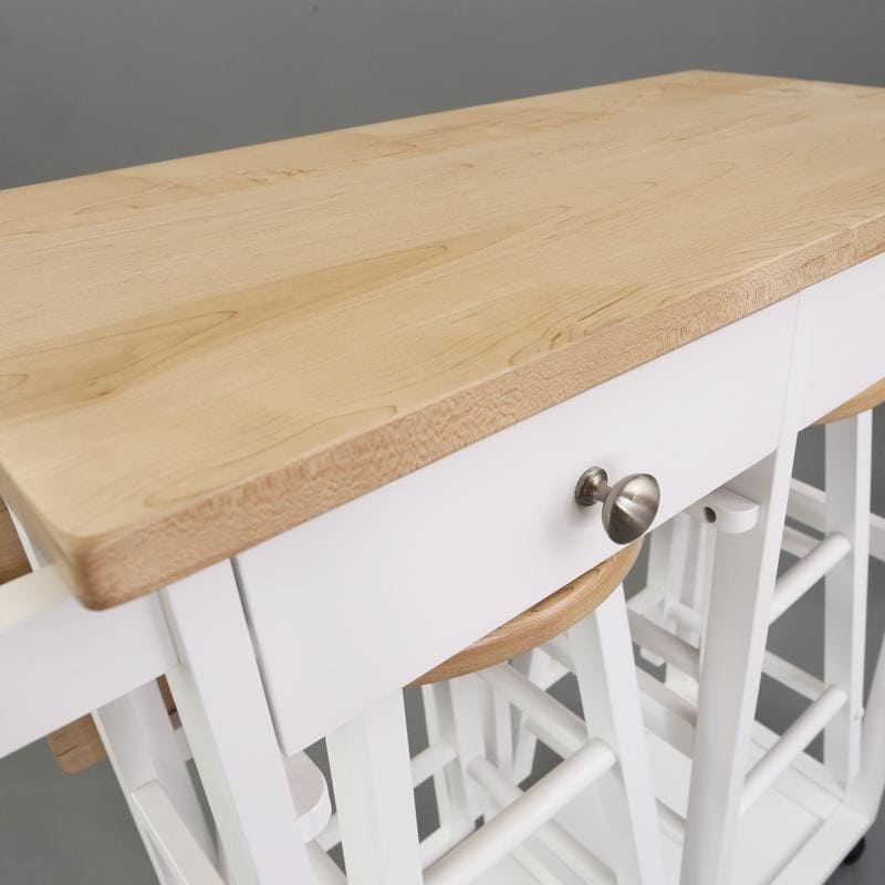 Wooden Breakfast Cart with Drop-Leaf Table, American Maple Top