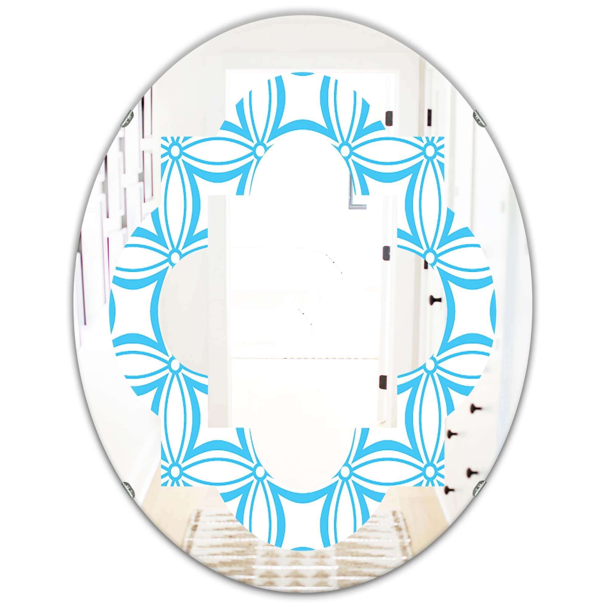 Designart 'Retro Pattern Abstract Design II' Printed Modern Round or Oval Wall Mirror - Quatrefoil