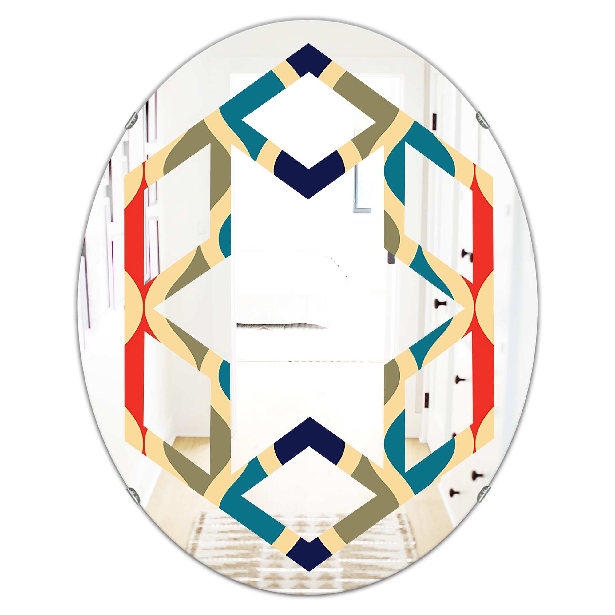Designart 'Retro Ornamental Design VI' Printed Modern Round or Oval Wall Mirror - Hexagon Star - Multi