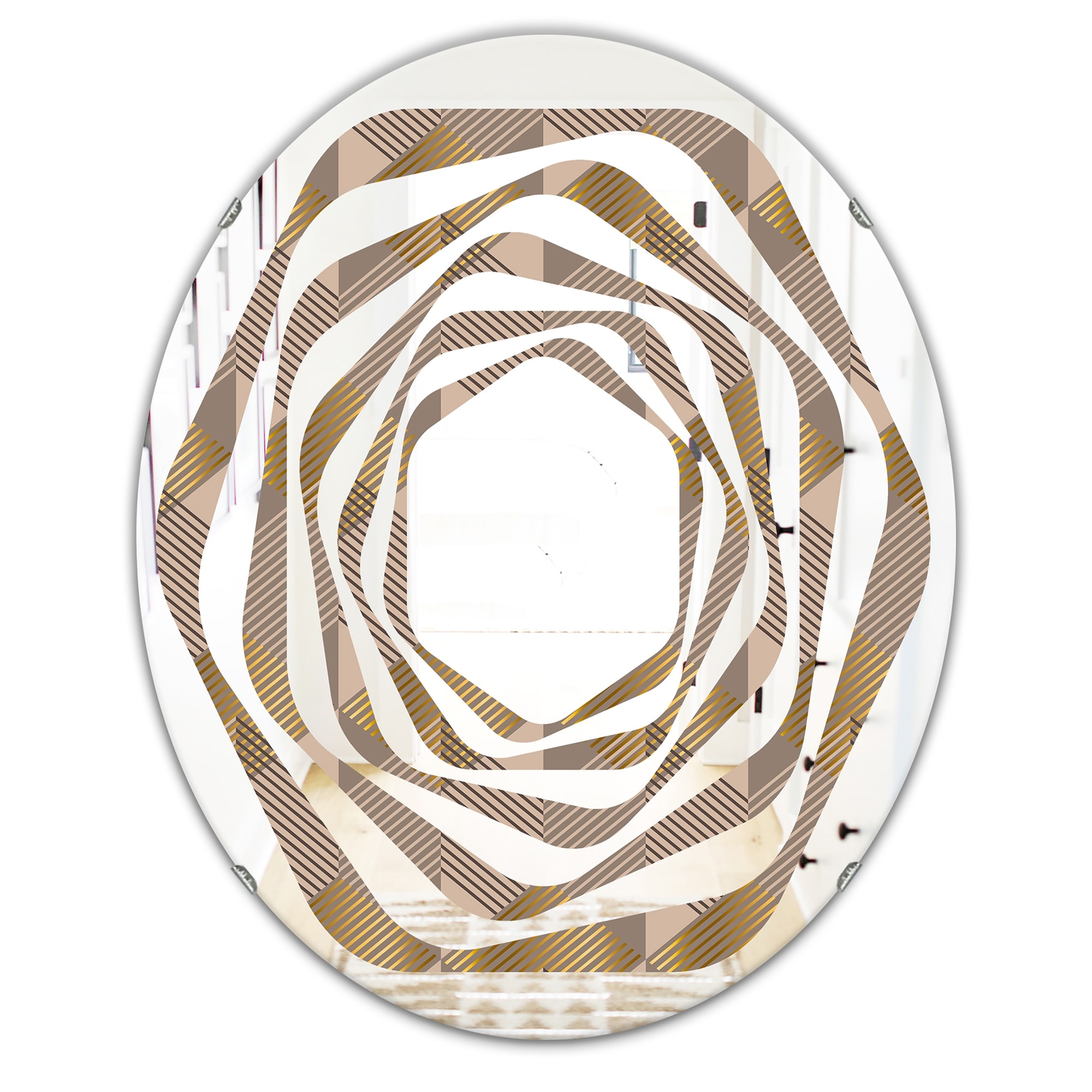 Designart 'Retro Square Design VI' Printed Modern Round or Oval Wall Mirror - Whirl