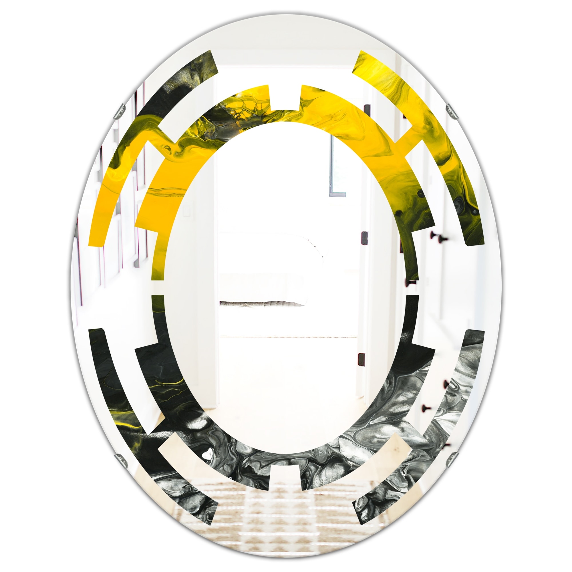 Designart 'Marbled Yellow 4' Printed Modern Round or Oval Wall Mirror - Space