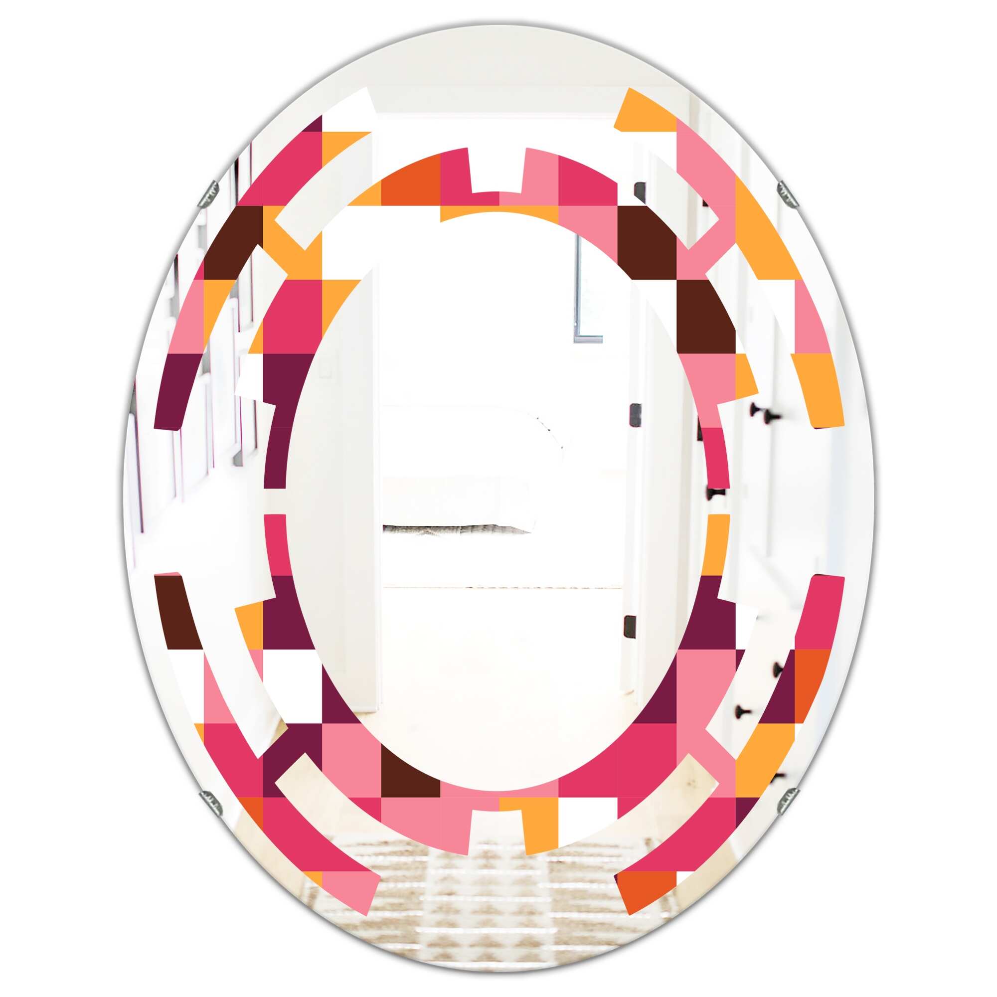 Designart 'Retro Geometric Design VII' Printed Modern Round or Oval Wall Mirror - Space