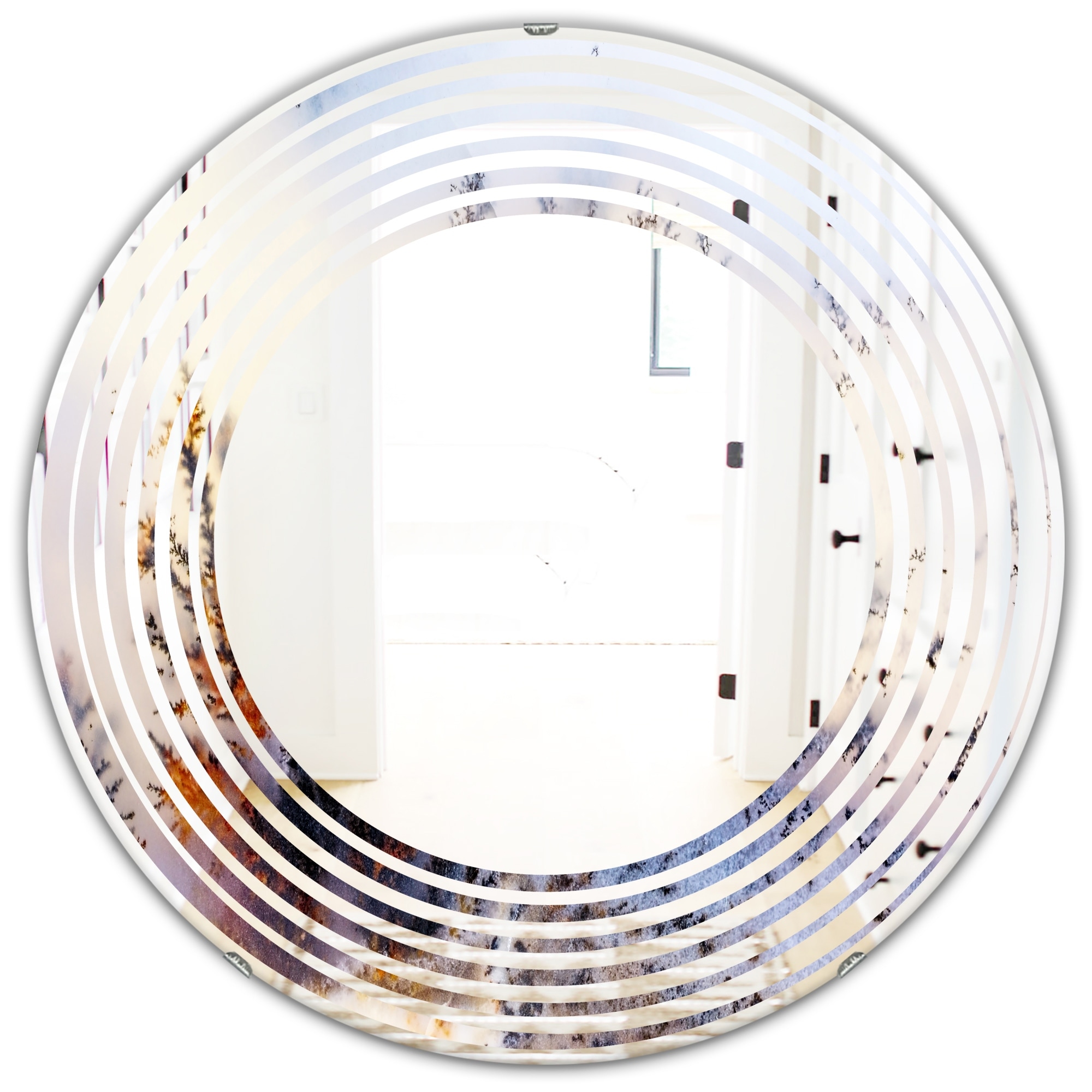Designart 'Khazakstan Dendrite crystals macro' Printed Modern Round or Oval Wall Mirror - Wave