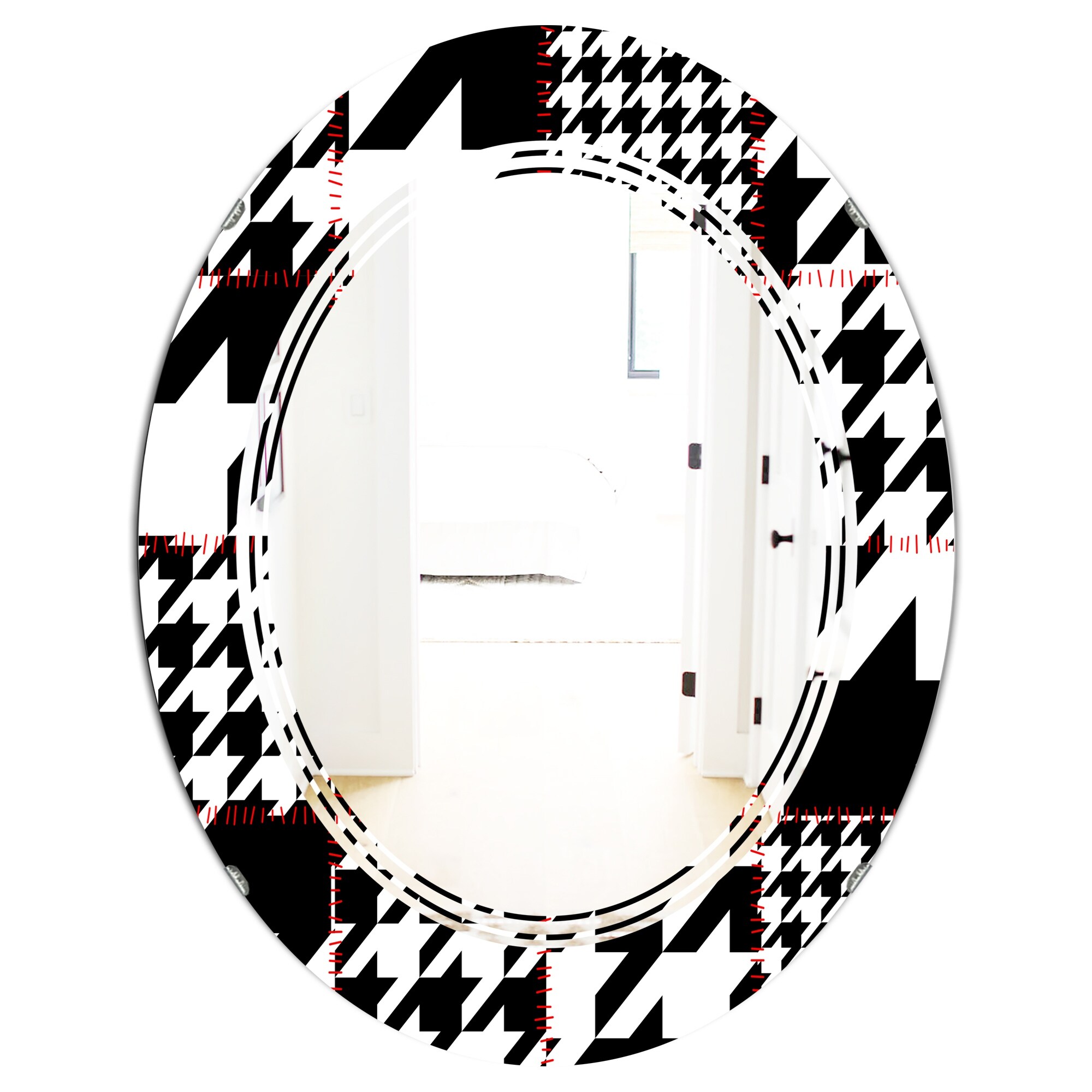 Designart 'Classic Houndstooth Pattern' Printed Modern Round or Oval Wall Mirror - Triple C