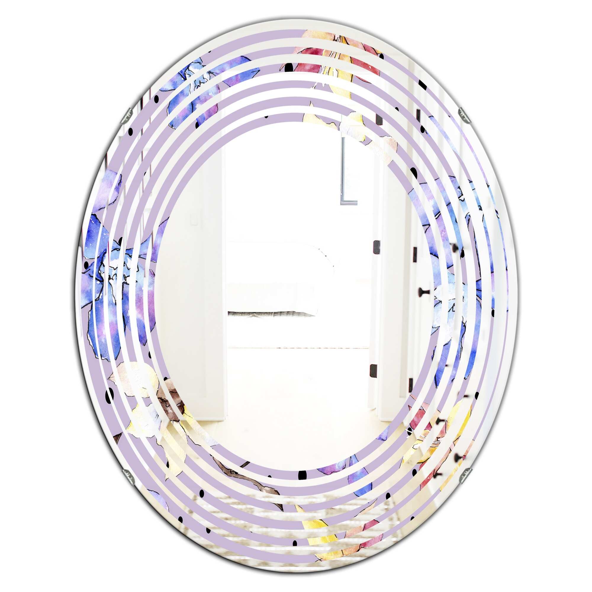 Designart 'Floral Botanical Retro V' Printed Modern Round or Oval Wall Mirror - Wave