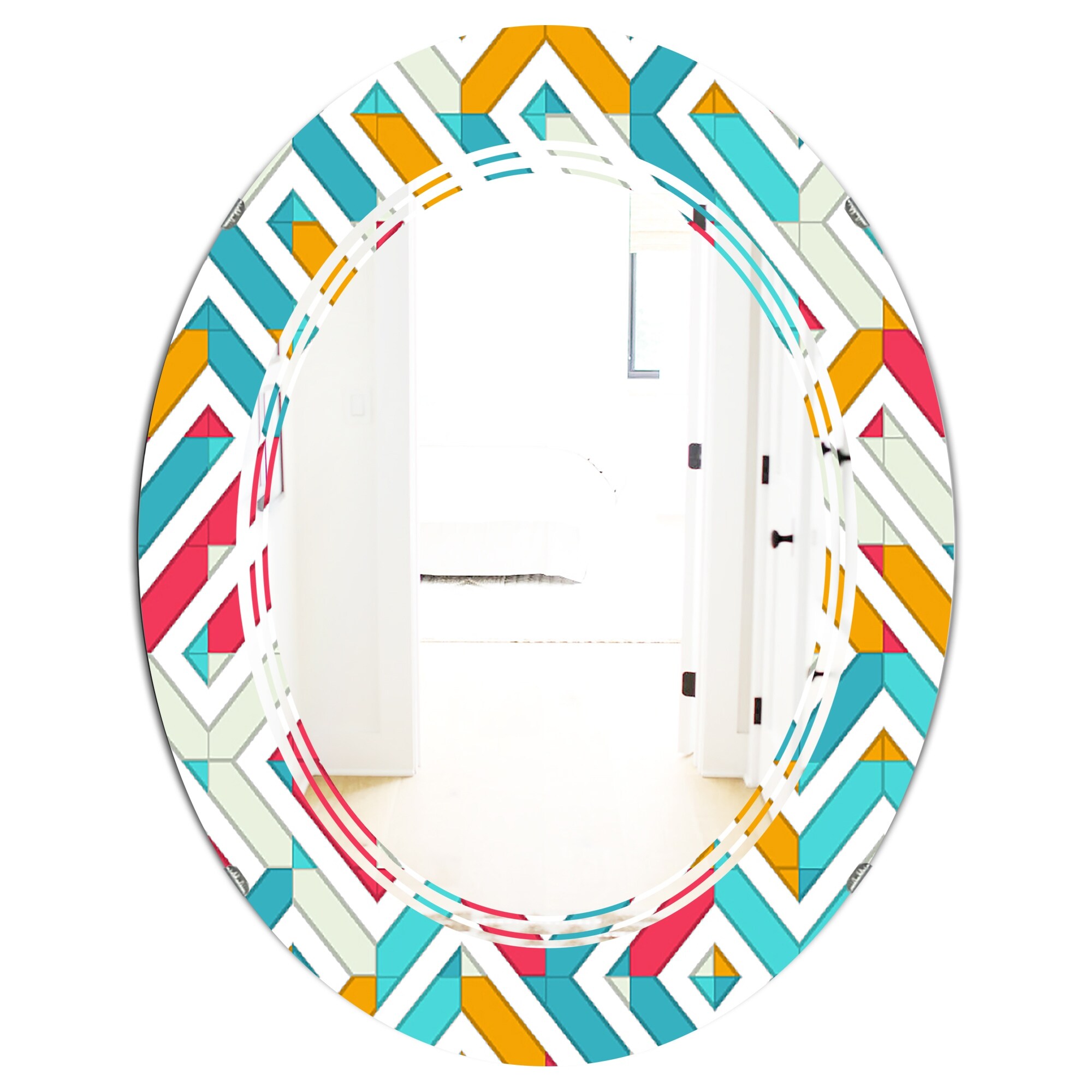 Designart 'Abstract Retro Geometry I' Printed Modern Round or Oval Wall Mirror - Triple C