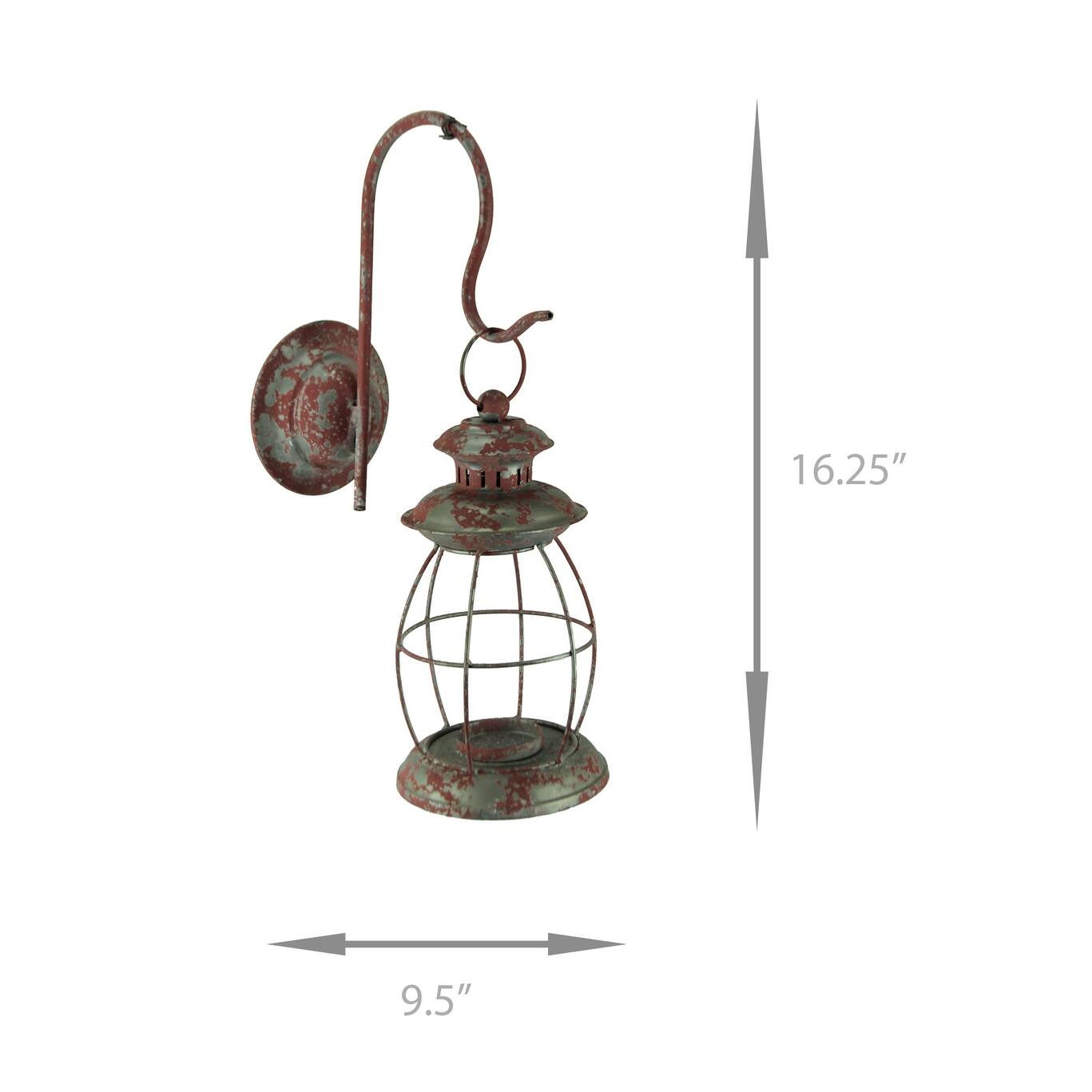 Rustic Distressed Metal Wall Mounted Vintage Lantern Hanging Candle - 16.25 X 9.5 X 5 inches