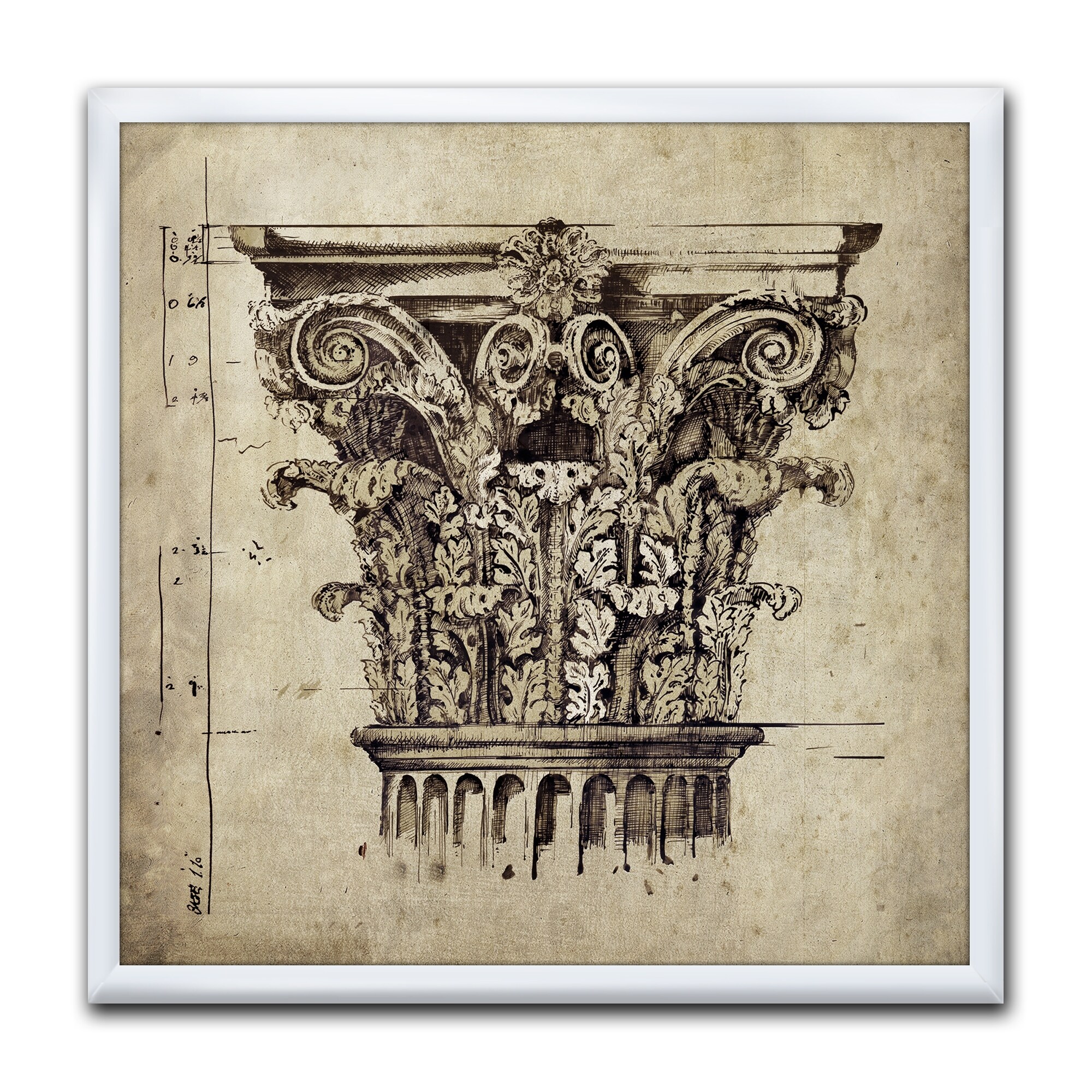 Designart "Antique Column Old Style Sketch II" Traditional Premium Framed Art Print