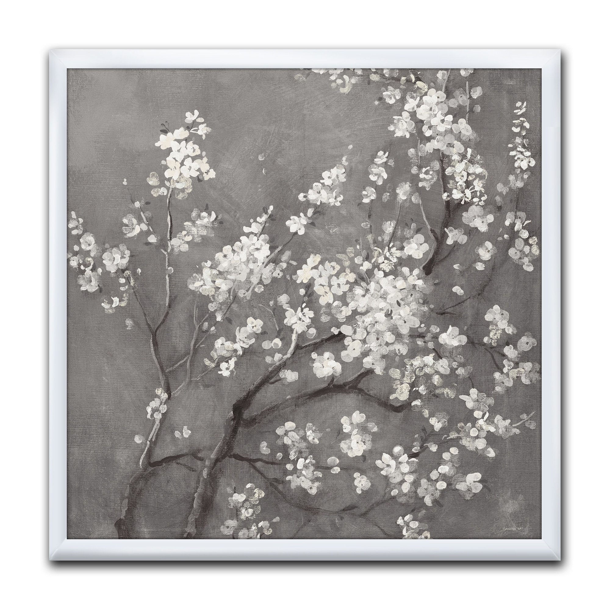 Designart "White Cherry Blossoms I" Traditional Framed Art Print