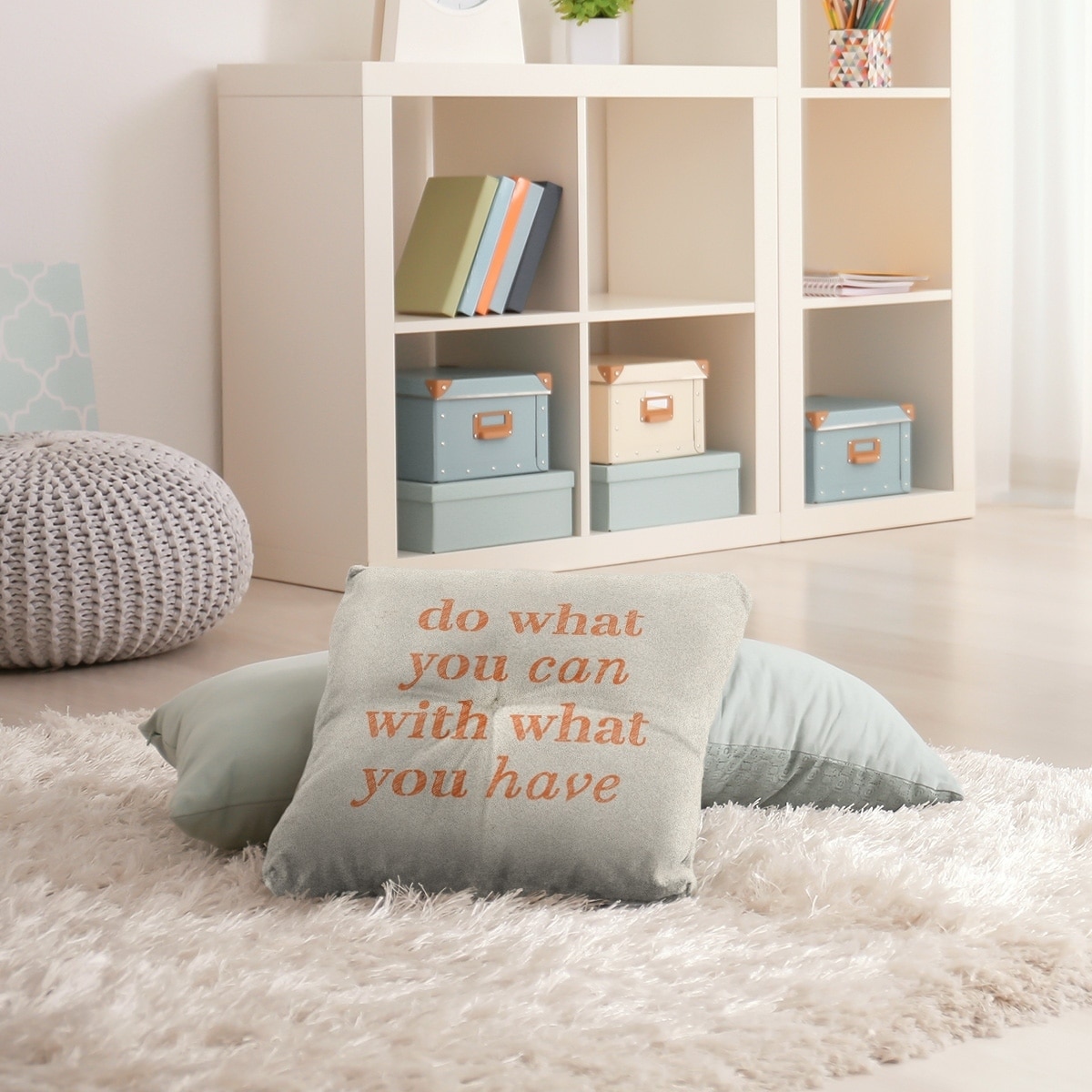 Quotes Handwritten Do What You Can Quote Floor Pillow - Square Tufted