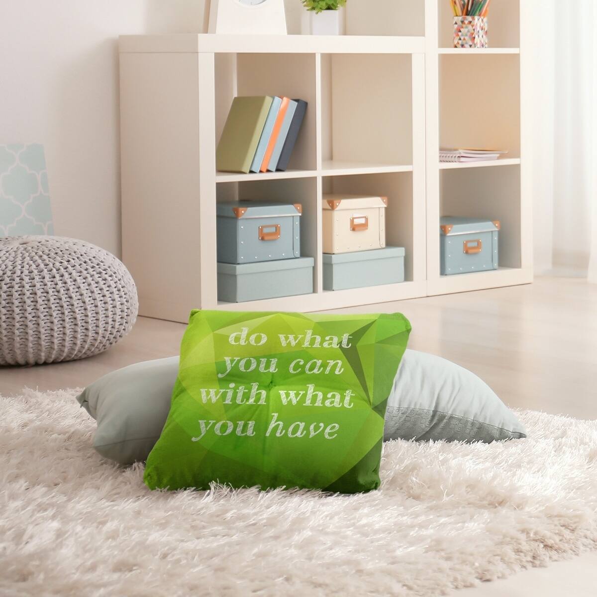 Quotes Faux Gemstone Do What You Can Quote Floor Pillow - Square Tufted