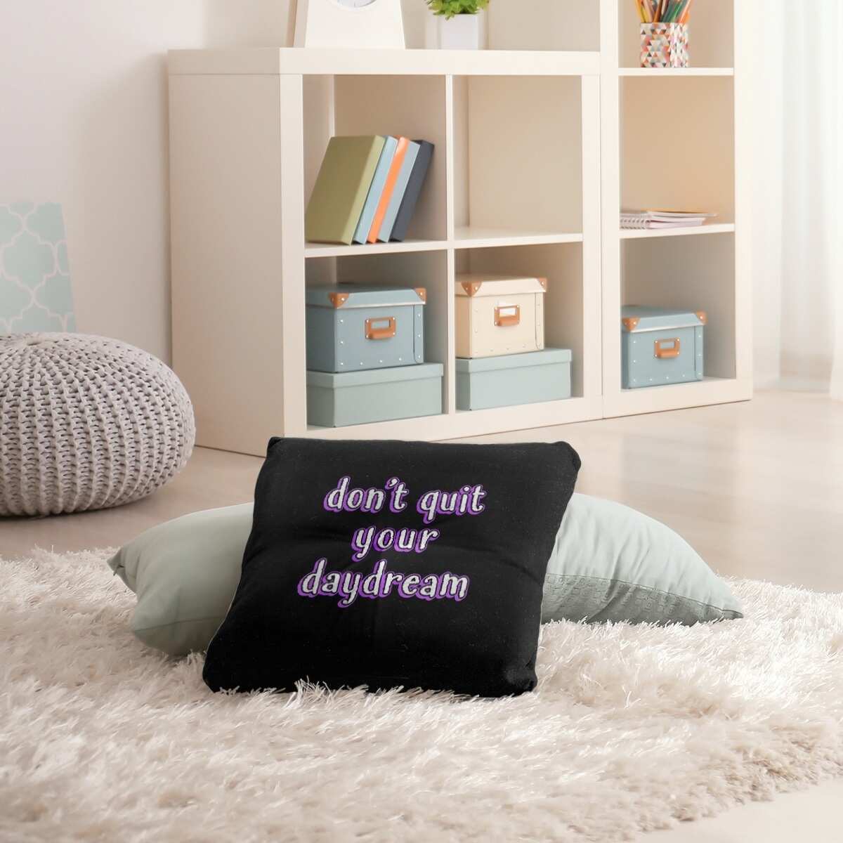 Quotes Don't Quit Your Daydream Quote Chalkboard Style Floor Pillow - Square Tufted