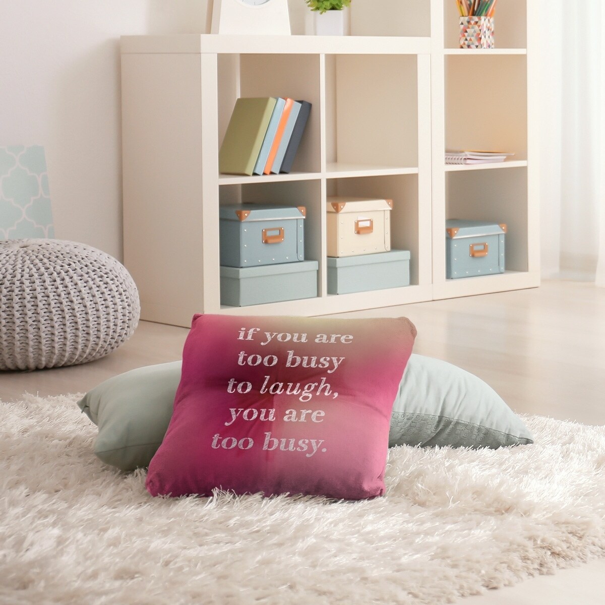 Quotes Multicolor Background Make Time for Laughter Quote Floor Pillow - Square Tufted