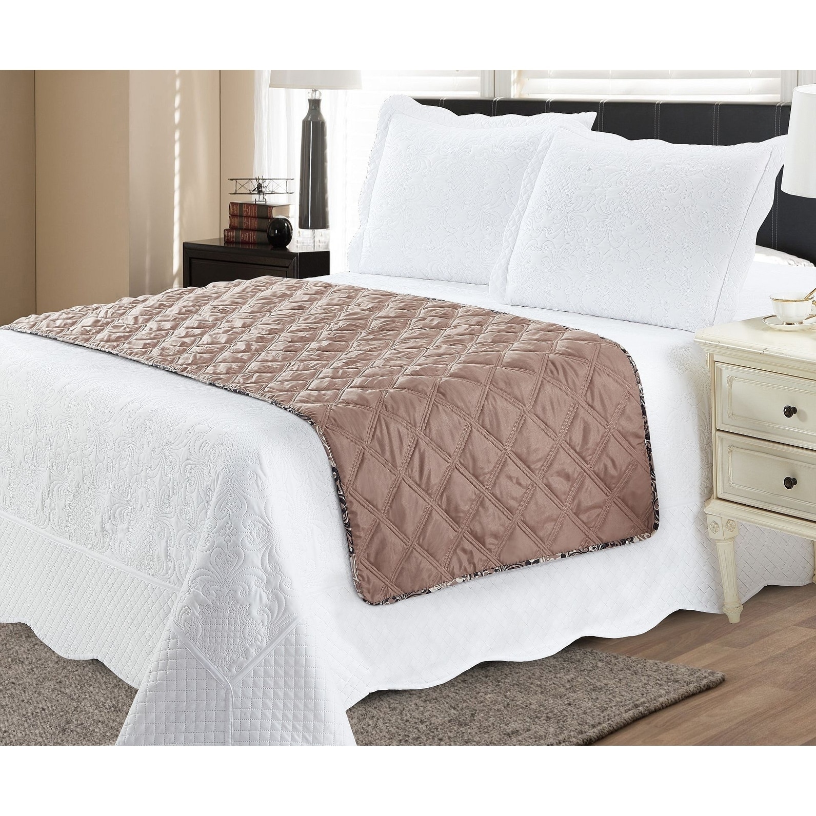Bed Runner Protector Damask Taupe - Full / Queen
