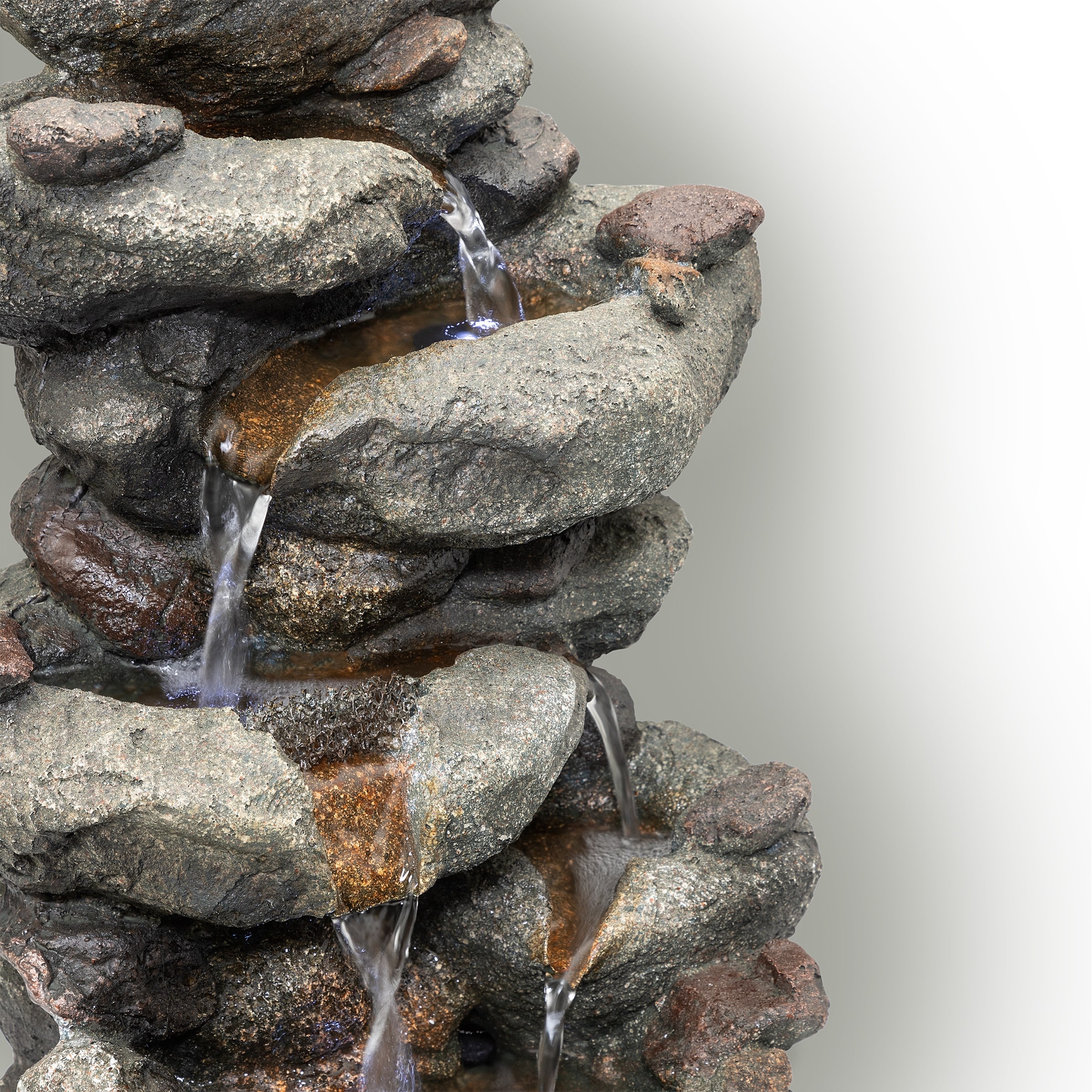 Alpine Corporation 14" Tall Indoor/Outdoor Tiering Rainforest Rock Waterfall Tabletop Fountain with LED Lights