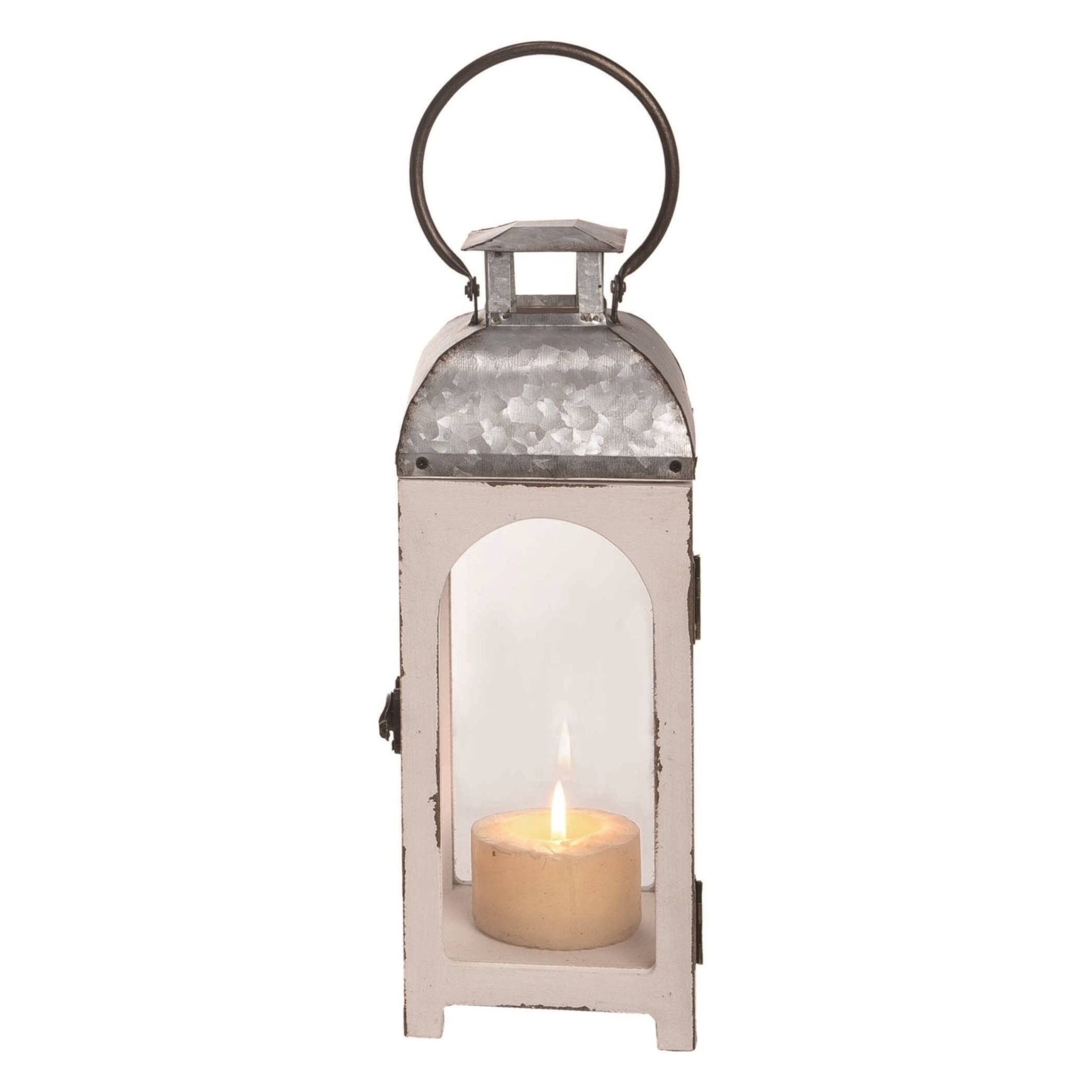 Transpac Wood 13 in. White Spring Classic Lantern Candle Holder (without Candle)