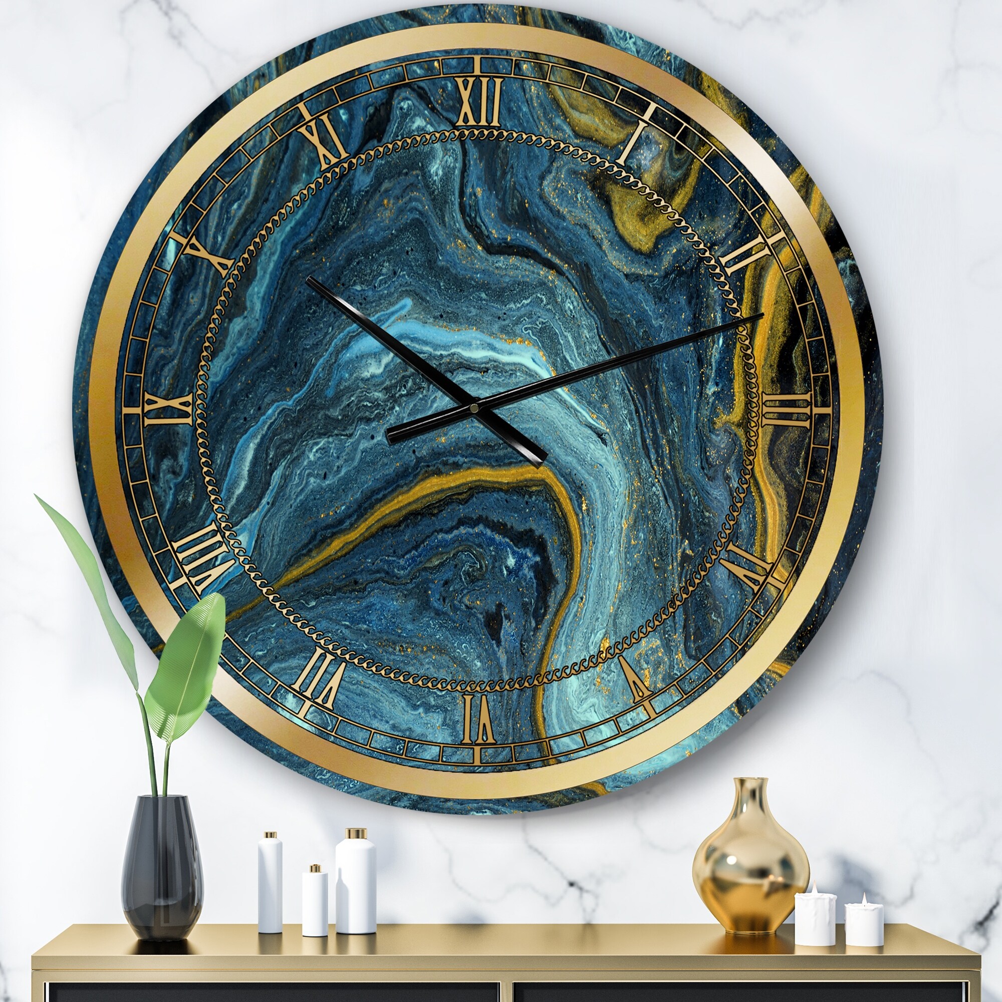 Designart 'Agathe Ripple Golden Rivers' Modern wall clock