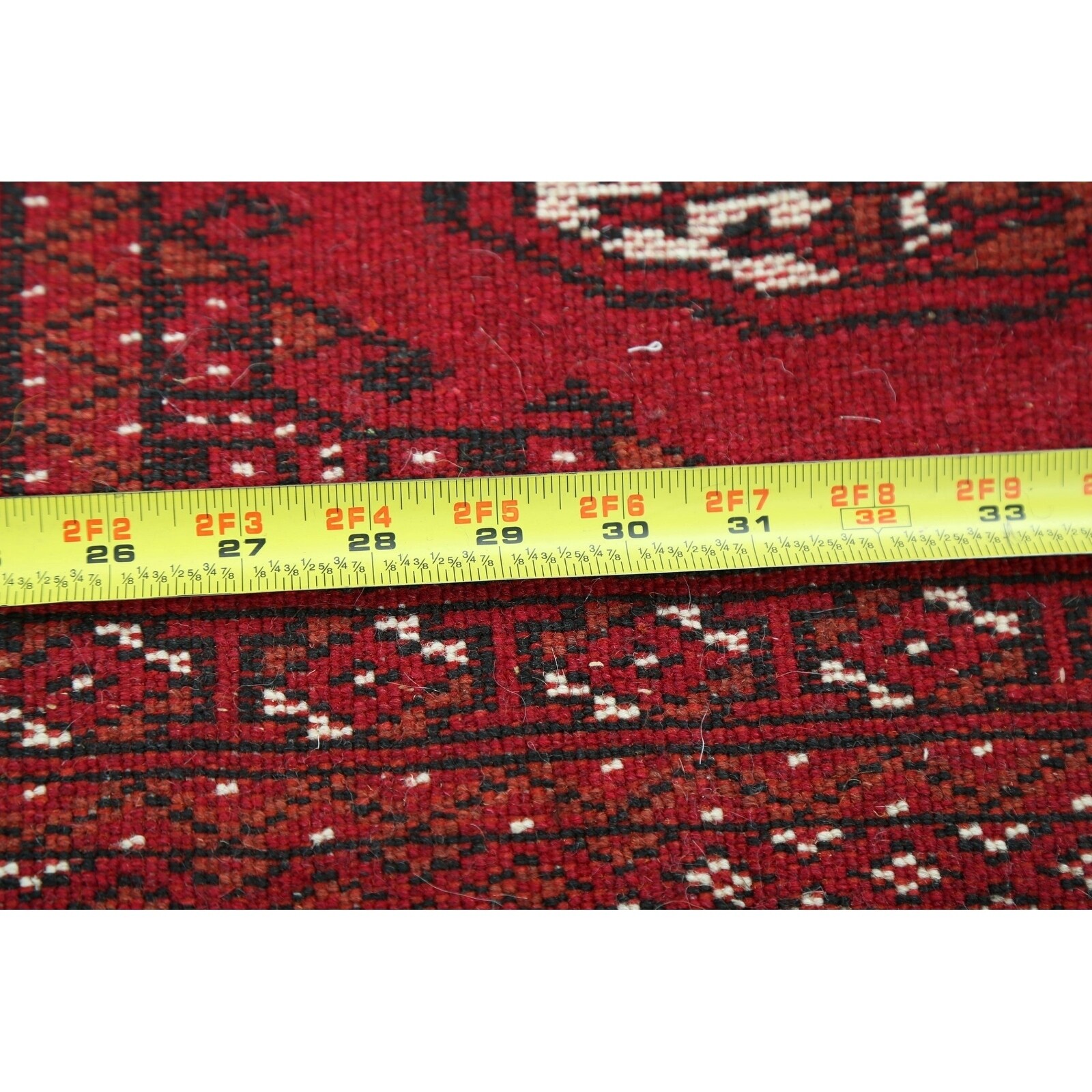 Geometric Red Bokhara Oriental Hallway Runner Rug Hand-Knotted - 1'11" x 6'4"