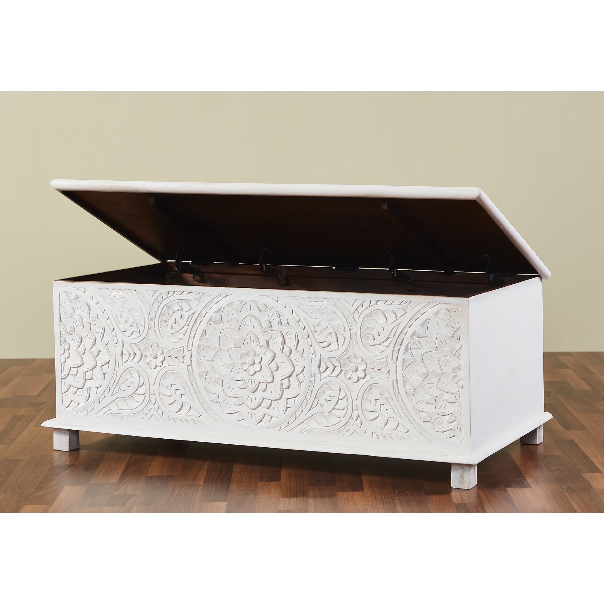 The Curated 17th Century Trunk Solid wood hand-carved 48" Coffee Table - 48 x 24 x 17 (H)
