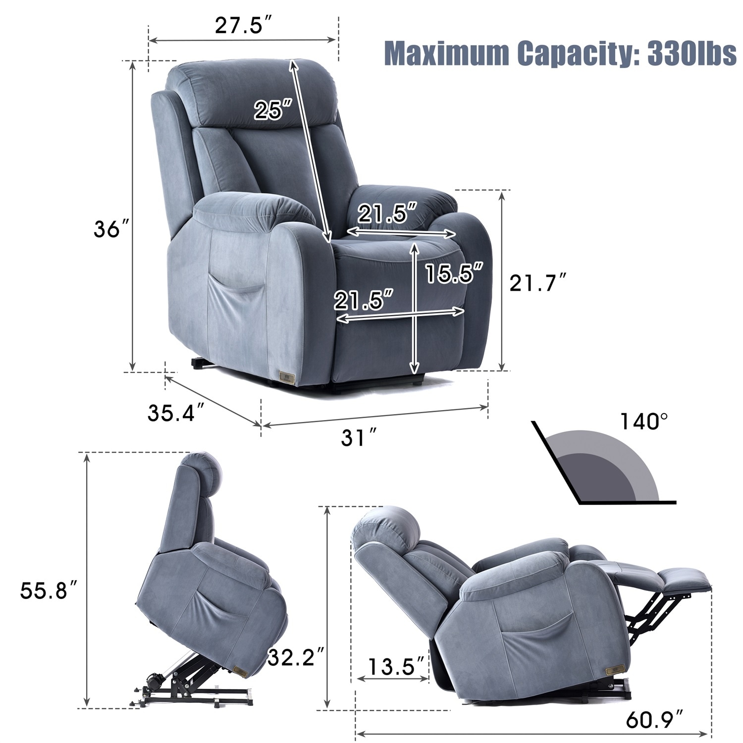 Merax Soft Fabric Upholstery Power Lift Recliner Chair with Remote