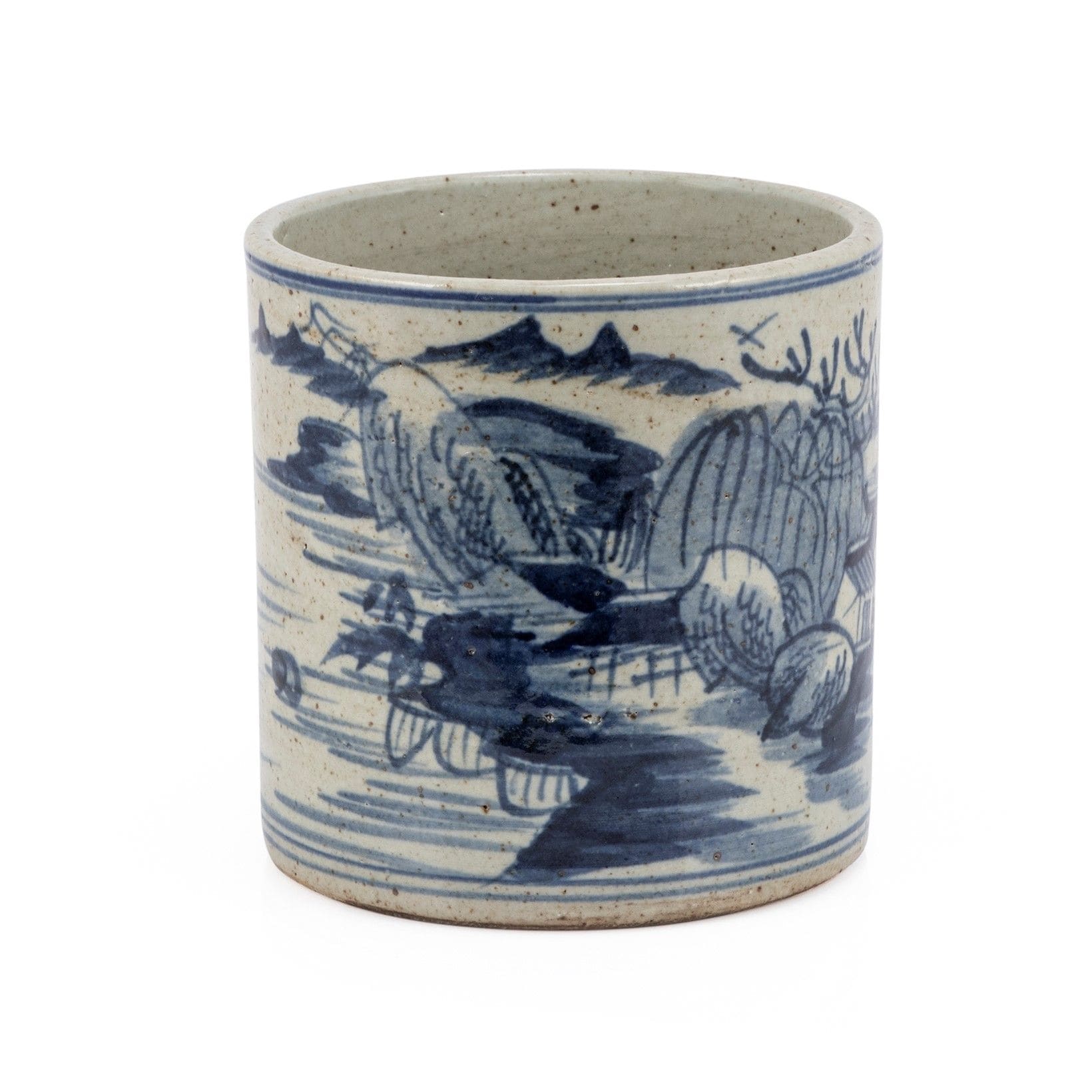 Dynasty Blue And White Orchid Pot Landscape Motif