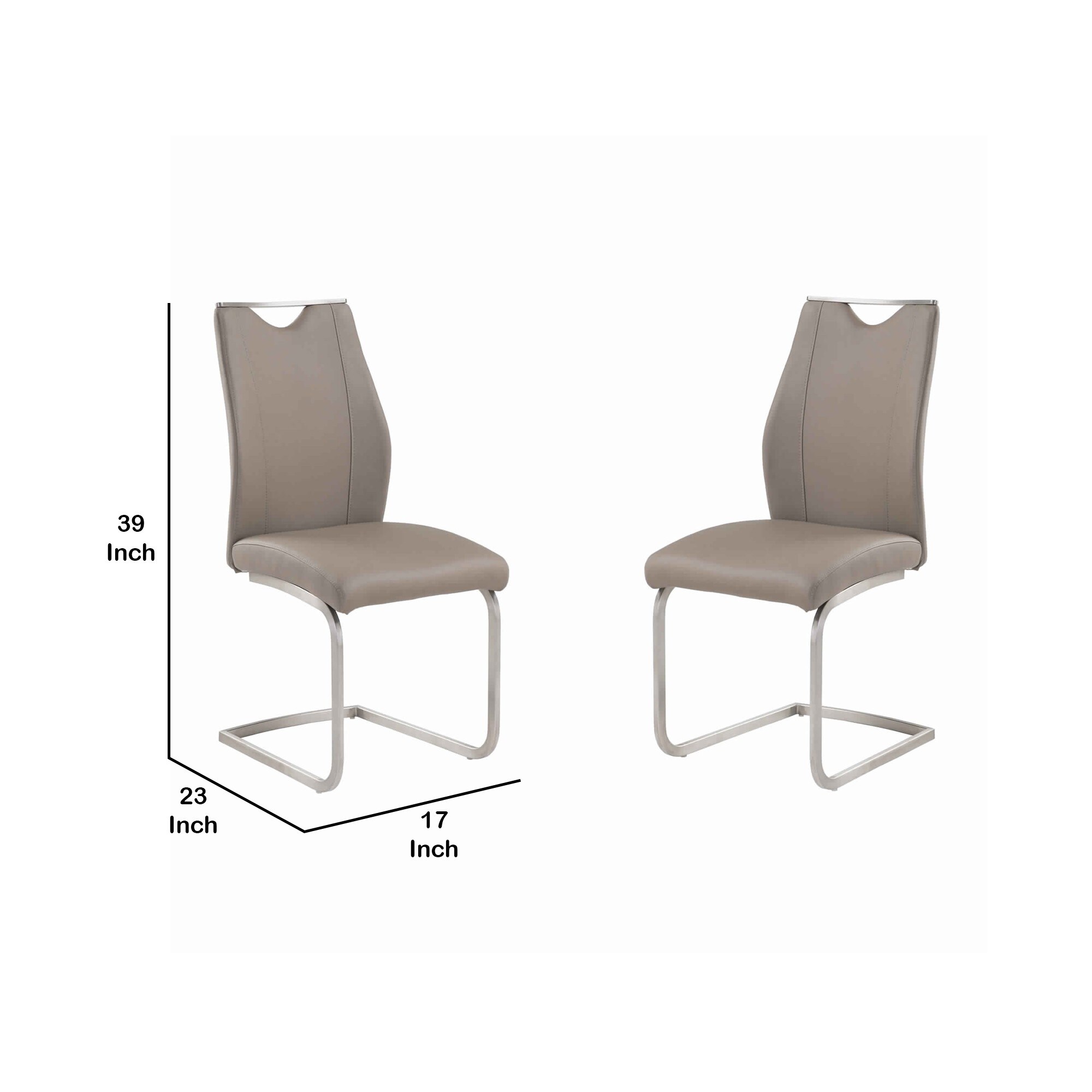 Leatherette Dining Chair with Cantilever Base, Set of 2, Silver and Brown
