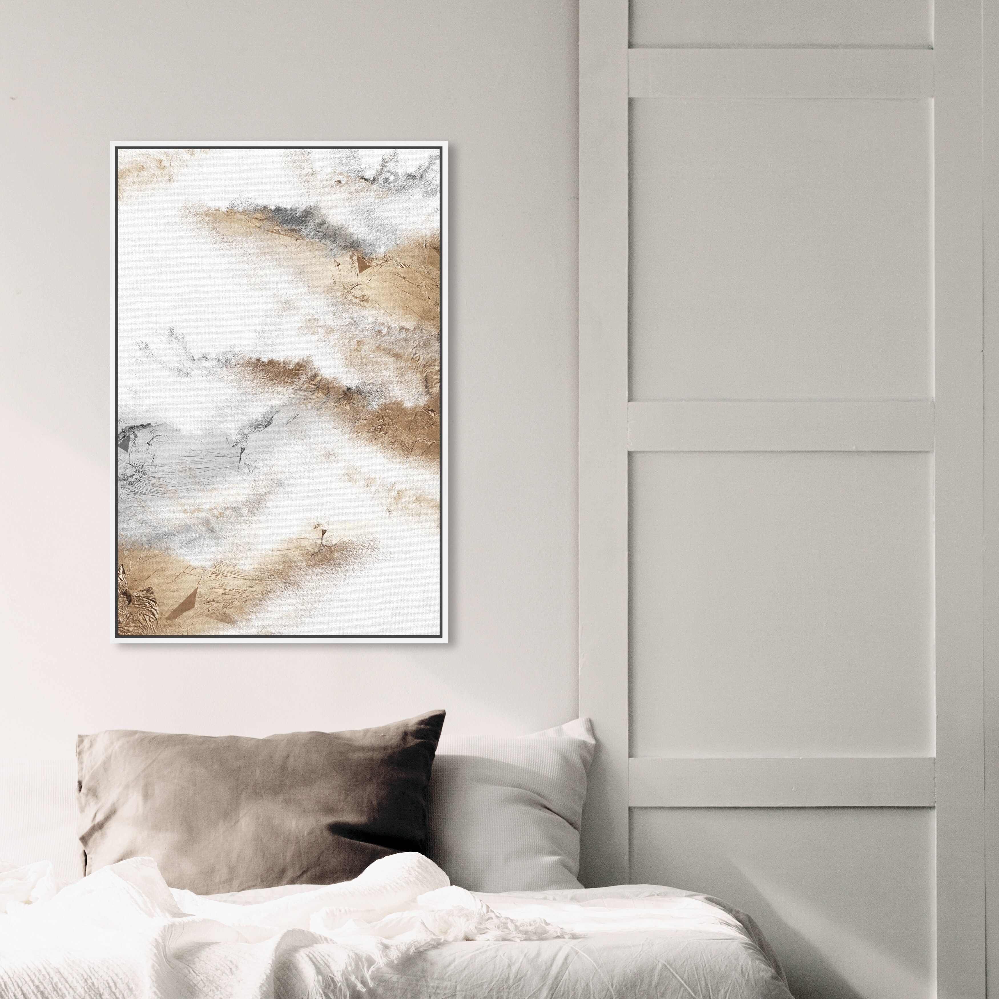 Oliver Gal 'Brianna Majestic' Abstract Wall Art Framed Canvas Print Brush Strokes- White, Gray