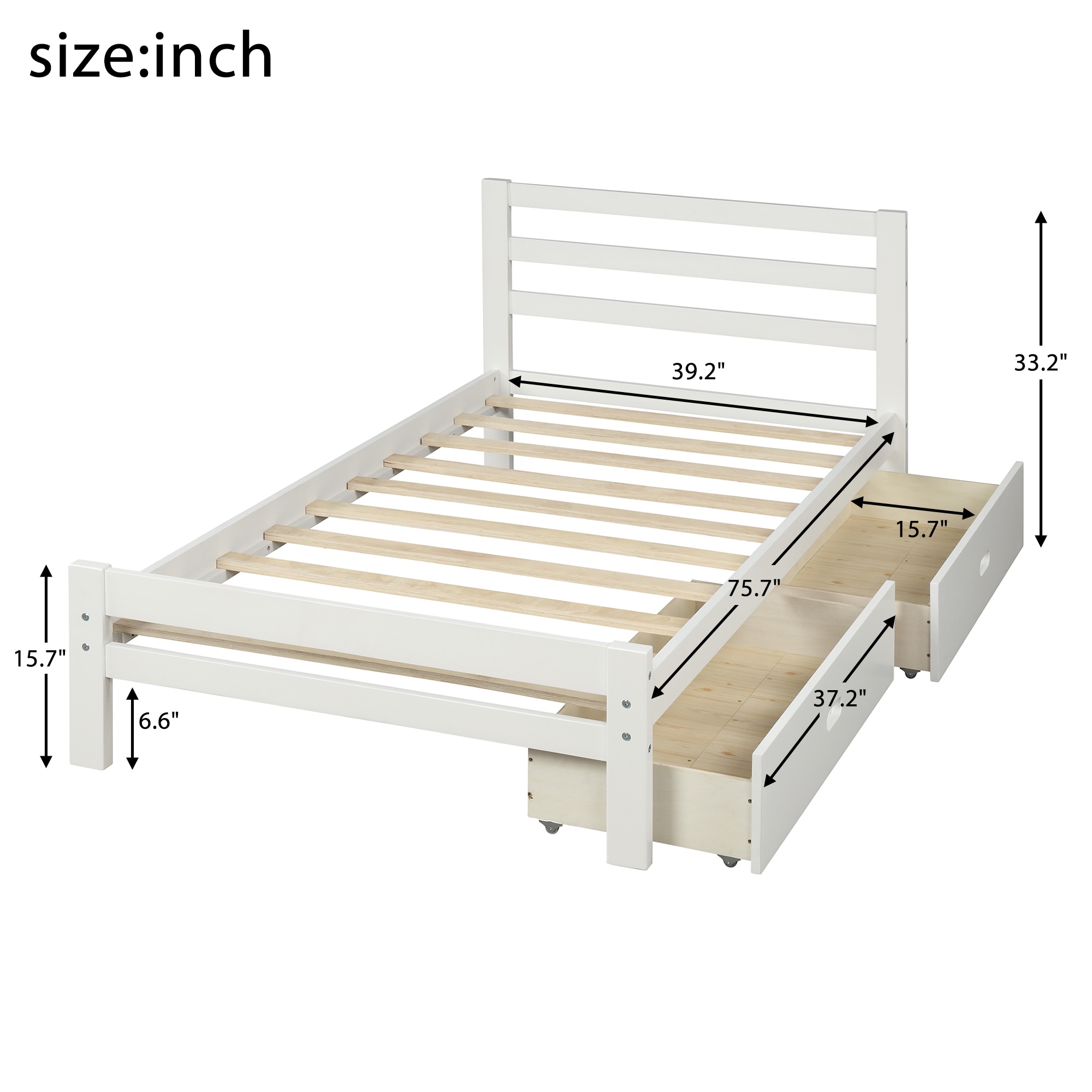 Harper & Bright Designs Wood Bed Frame with Storage Drawers and Headboard