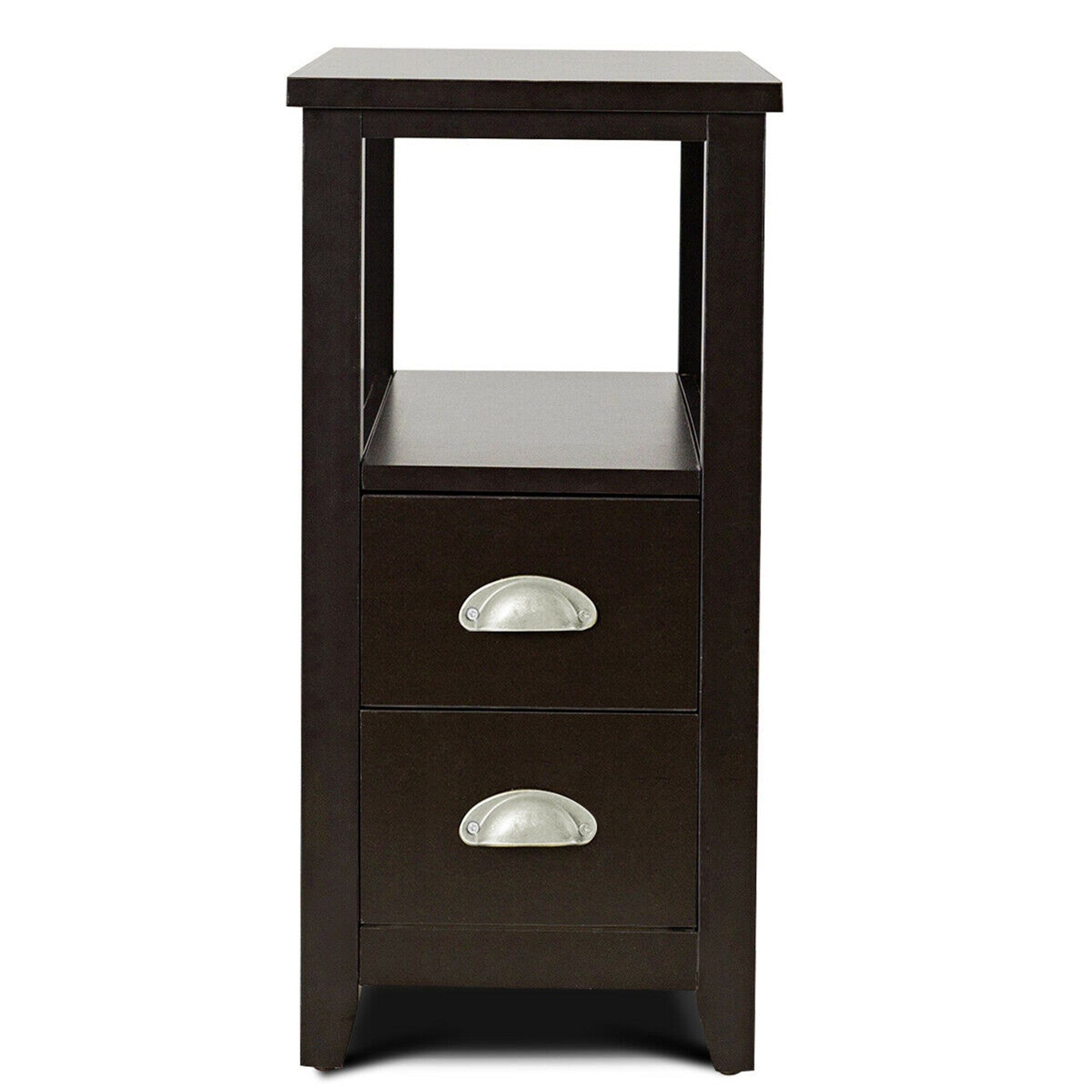 Gymax Set of 2 End Bedside Table Rectangular Nightstand W/ 2 Drawers &