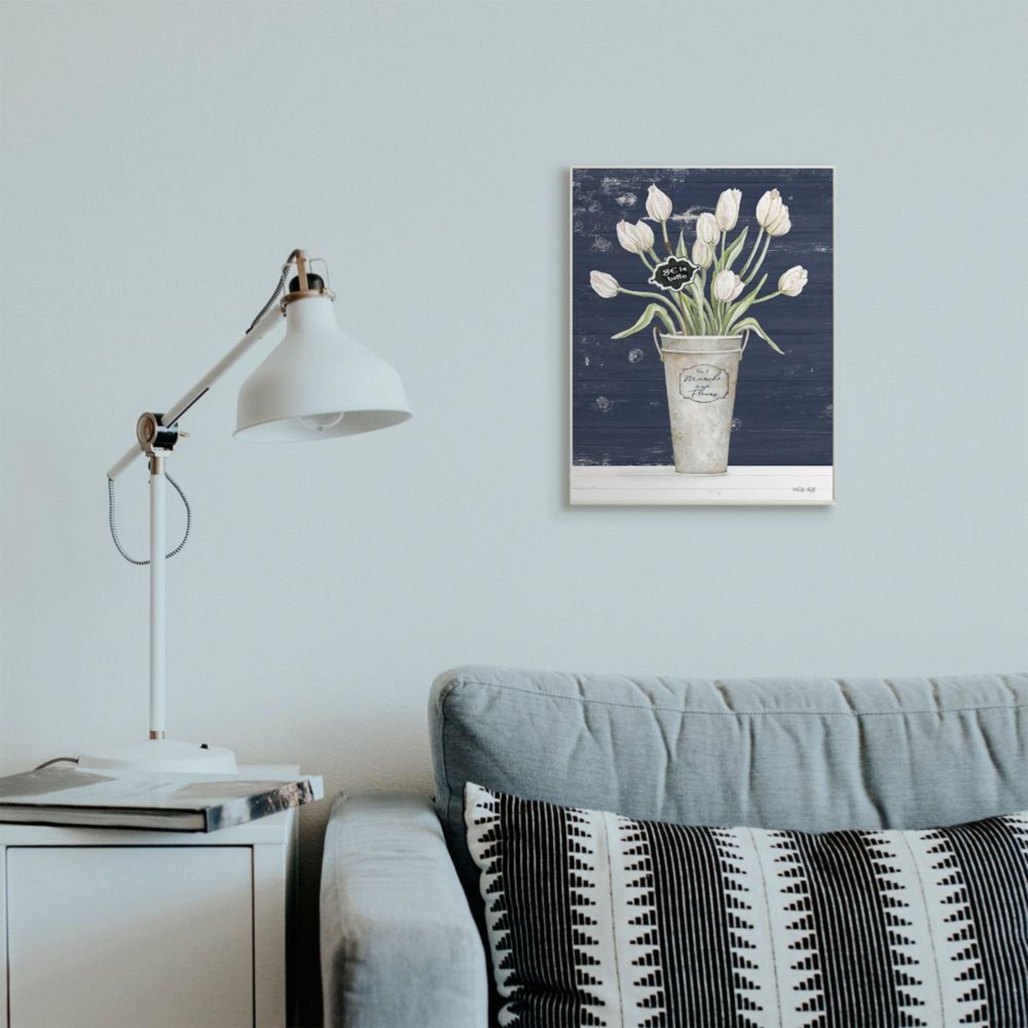 Stupell Charming White Tulip Bouquet over Rustic Blue Wood Wall Art