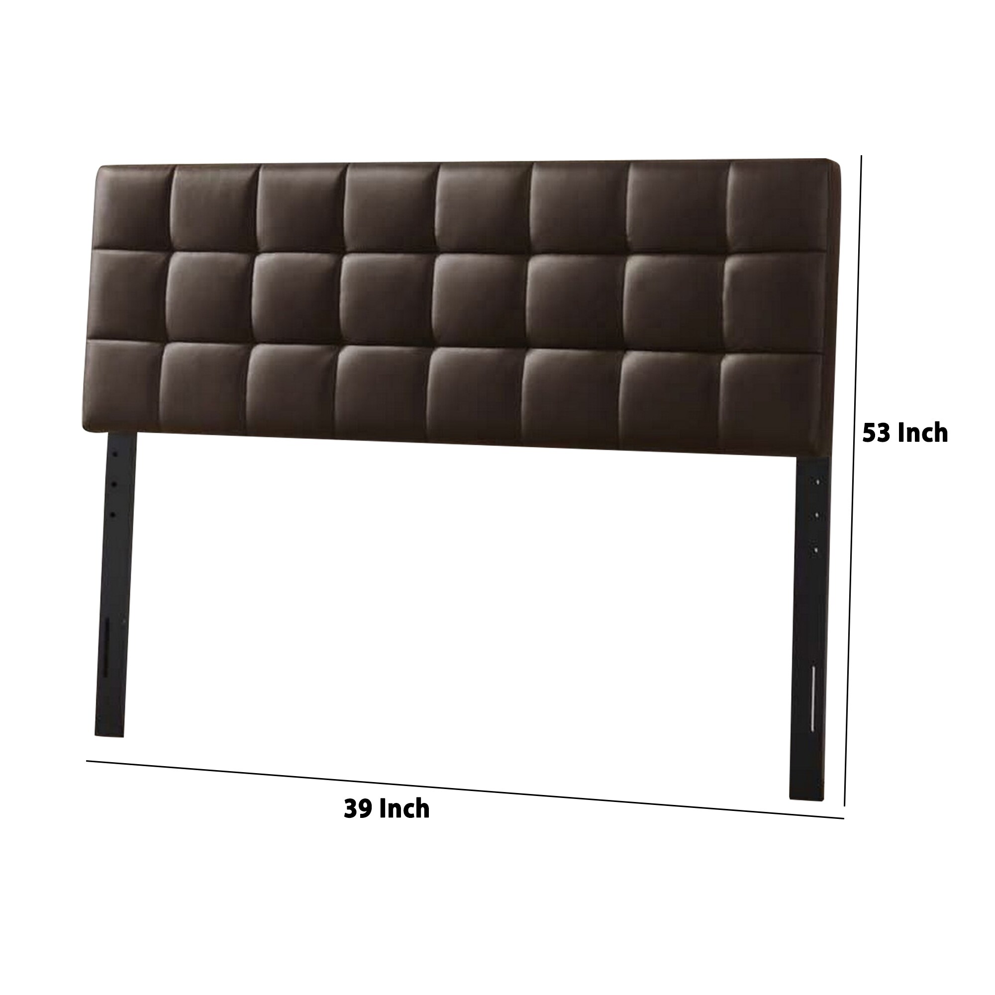 Faux Leather Upholstered Twin Size Headboard with Square Tufting, Brown
