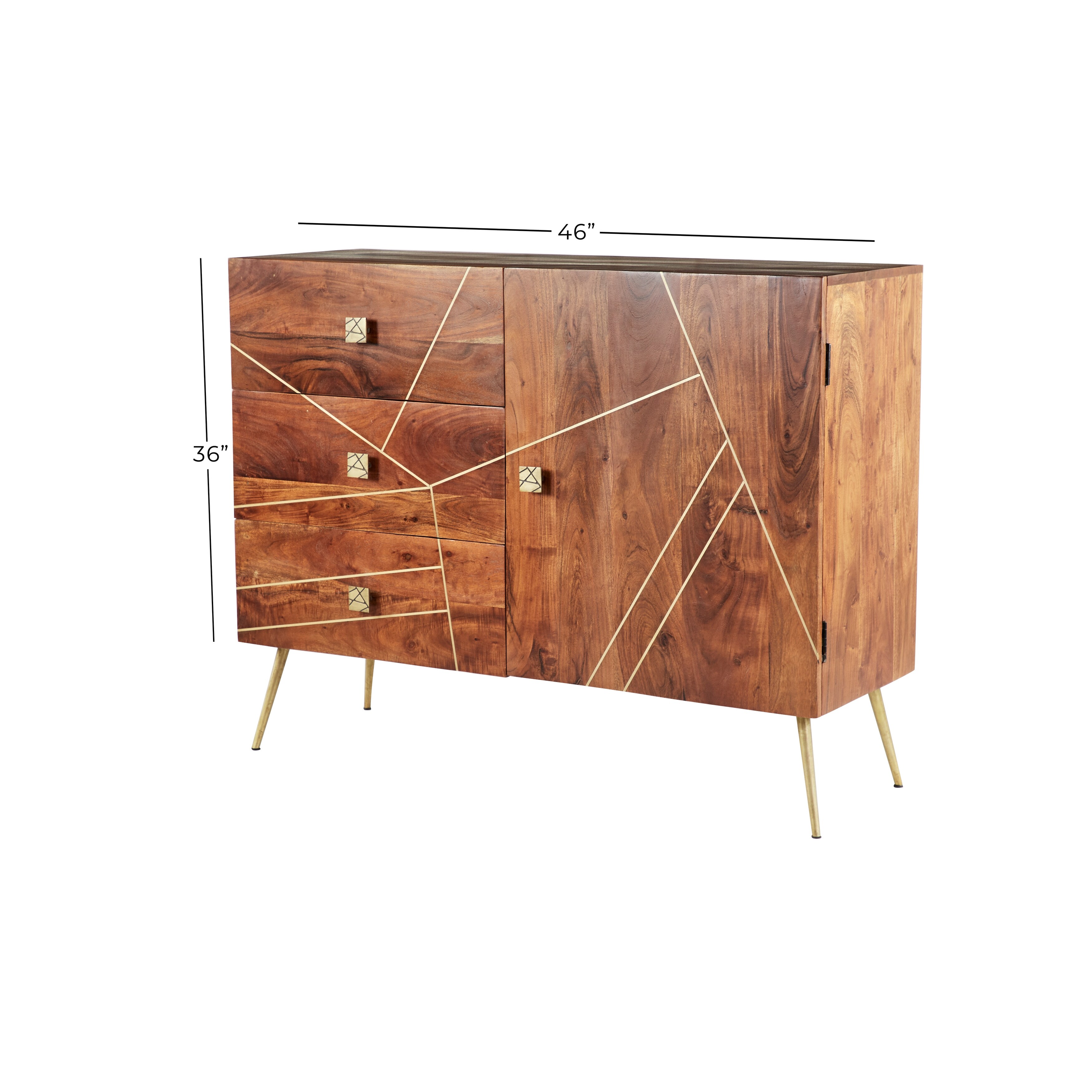 Brown Wood With Gold Accents Mid Century Modern Glam Buffet Cabinet - 46 x 16 x 36