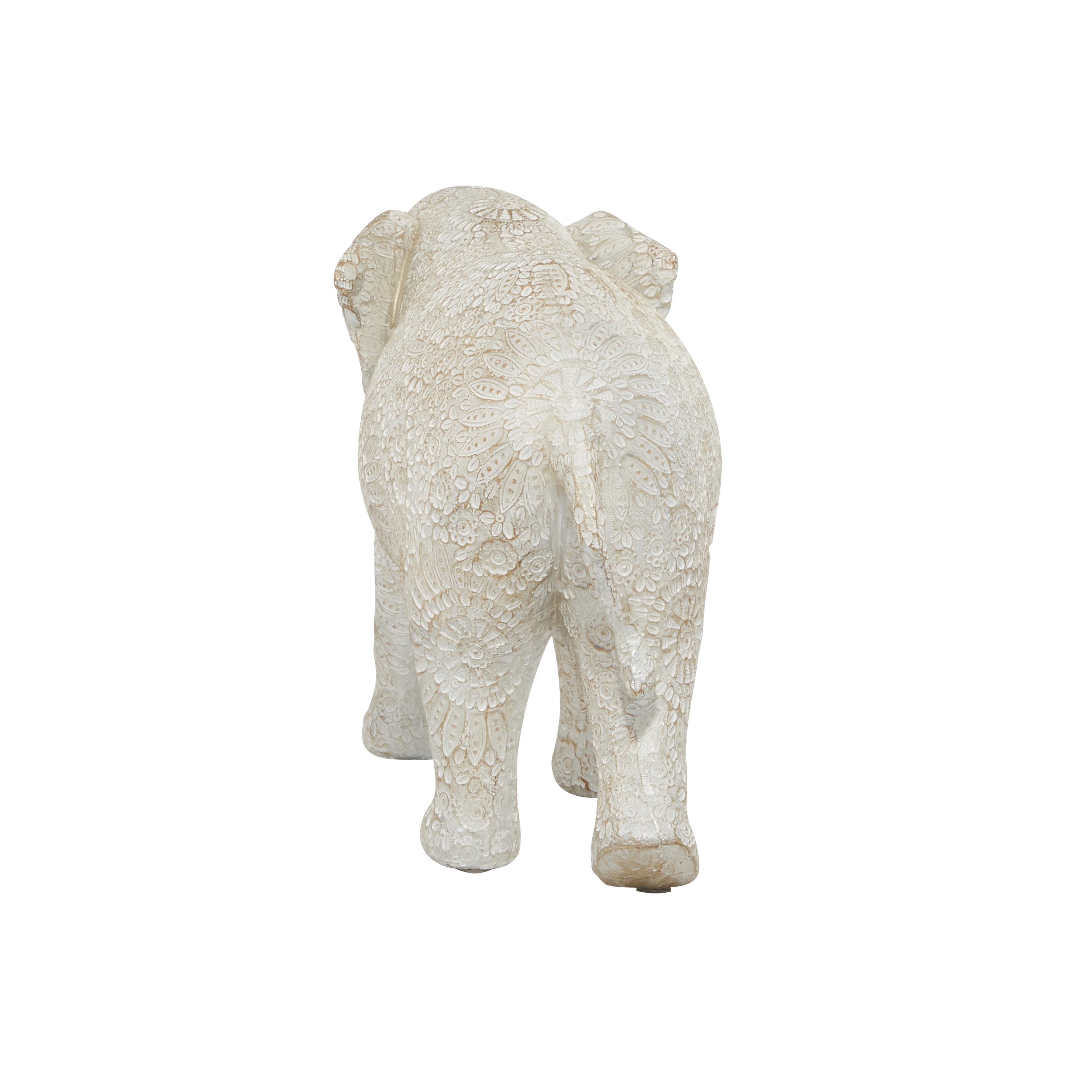 White Polystone Elephant Sculpture - 5 x 14 x 9