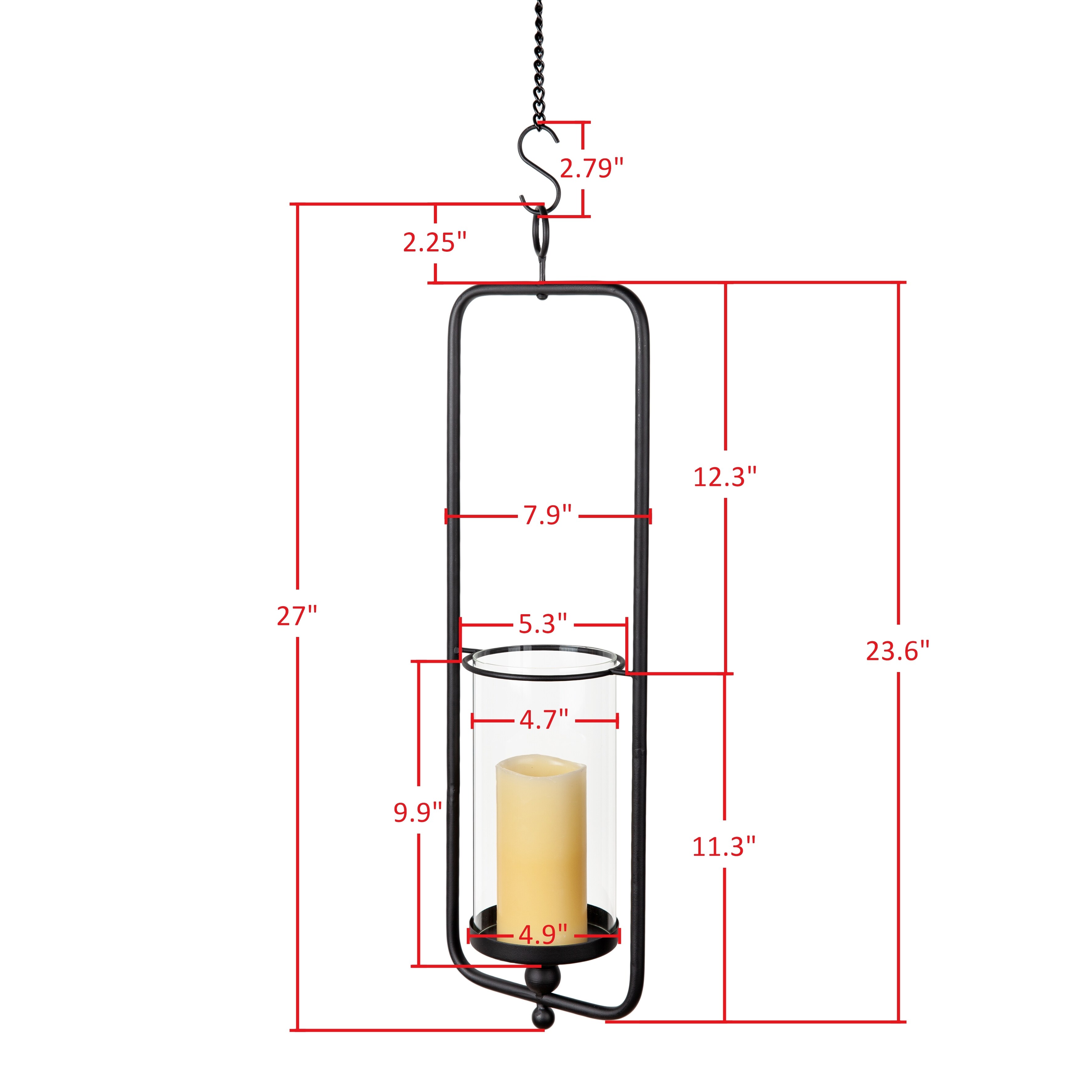 Rectangular Iron & Glass Hanging Hurricane Sconce for Wall or Ceiling