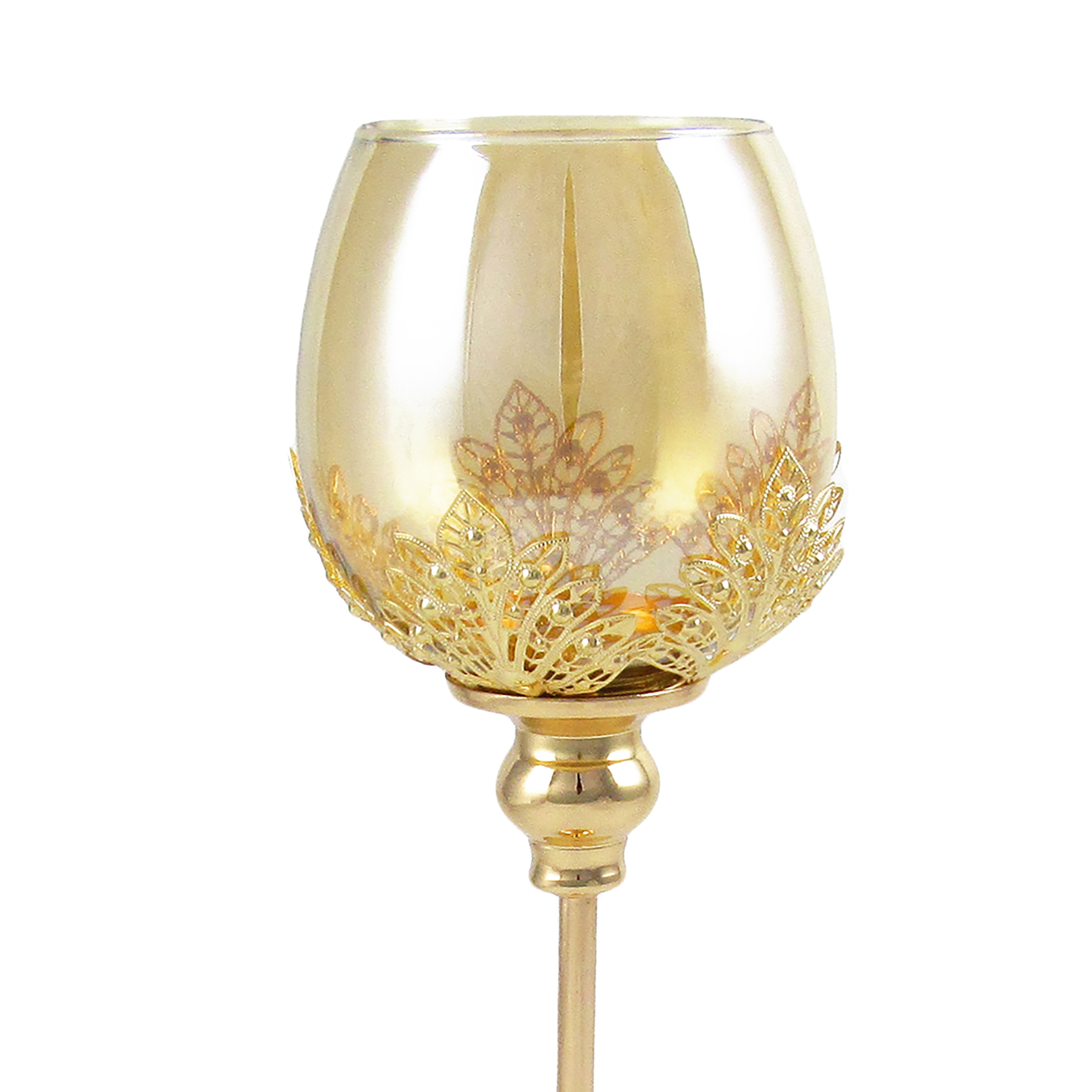 Gold Glass Leaf Goblet Votive Cup Candle Holder Centerpiece