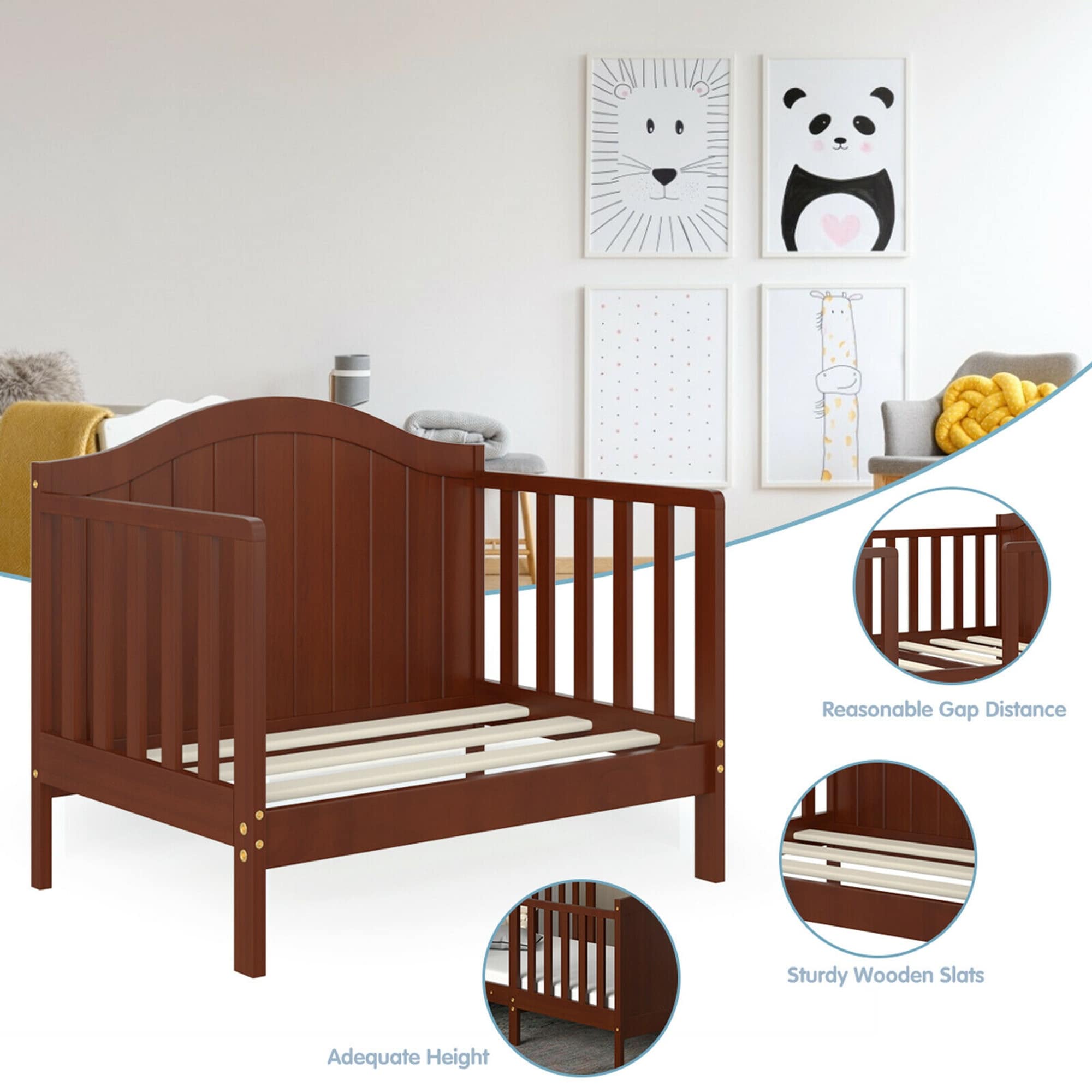 Gymax 2-in-1 Convertible Toddler Bed Kids Wooden Bedroom Furniture w/