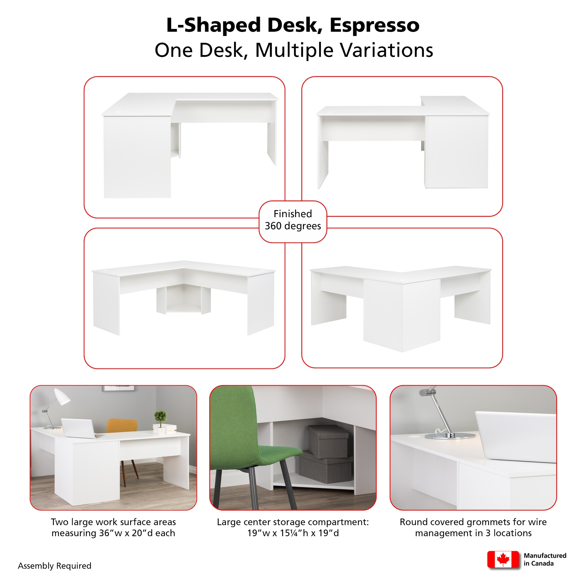 Prepac L-shaped Desk - White