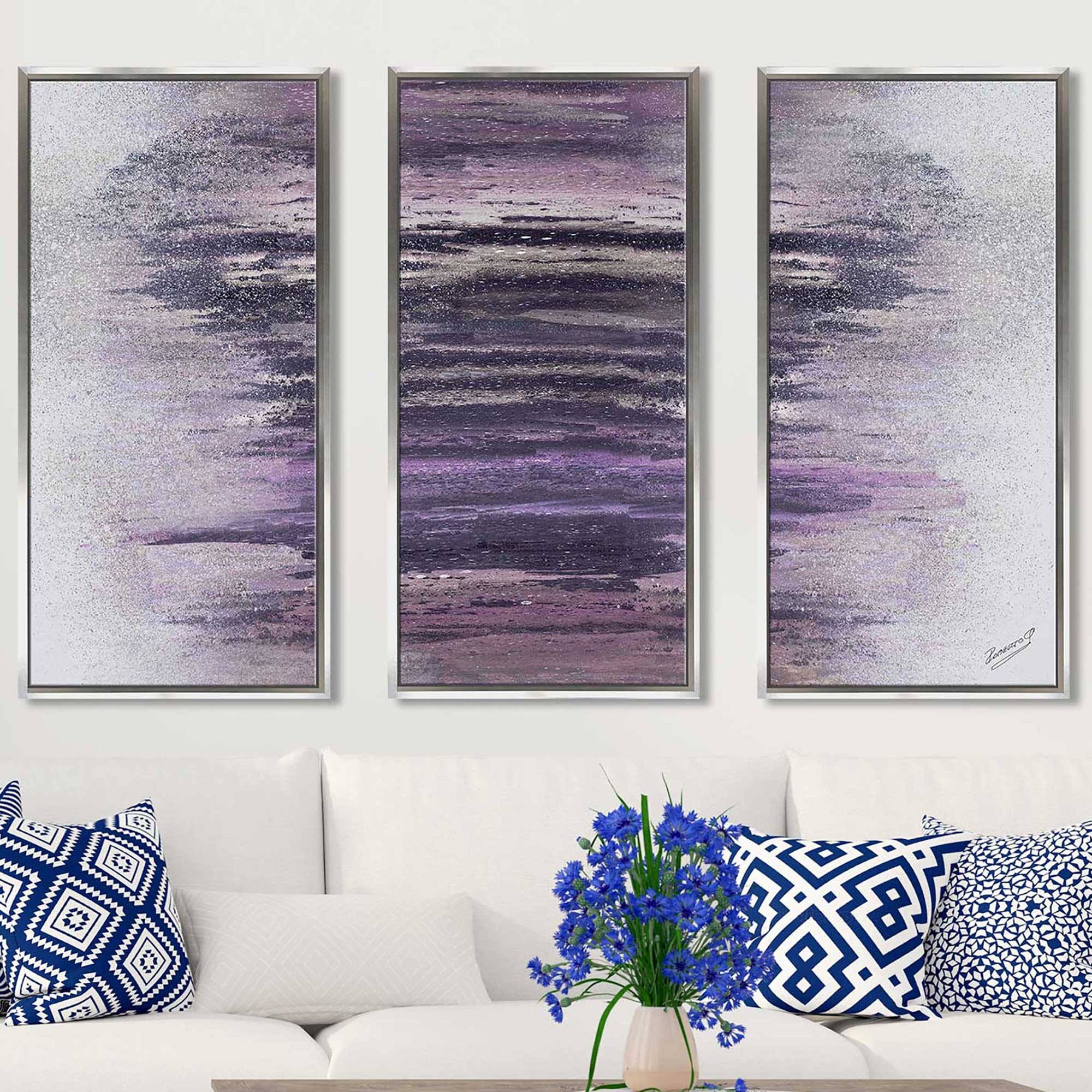 "Purple Woods" Print in Floating Canvas, Set of 3 - Purple