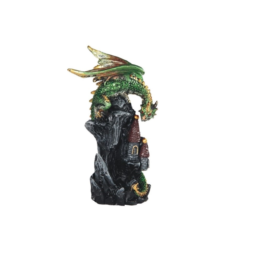 Q-Max 4"H Medieval Green Dragon on Castle Statue Fantasy Decoration Figurine