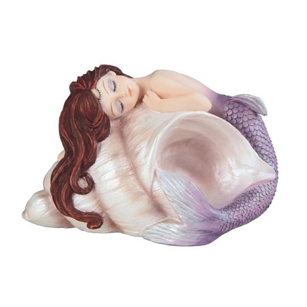 Q-Max 4.5"W Purple Tailed Baby Mermaid Sleeping on Ocean Sconce Shell Mergirl Statue Fantasy Decoration Figurine