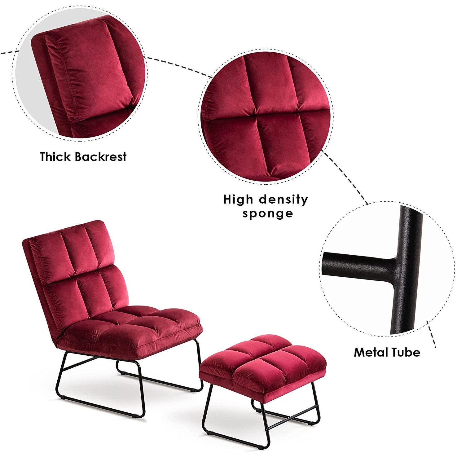 Mcombo Modern Cushioned Velvet Accent Club Chair with Ottoman 0014
