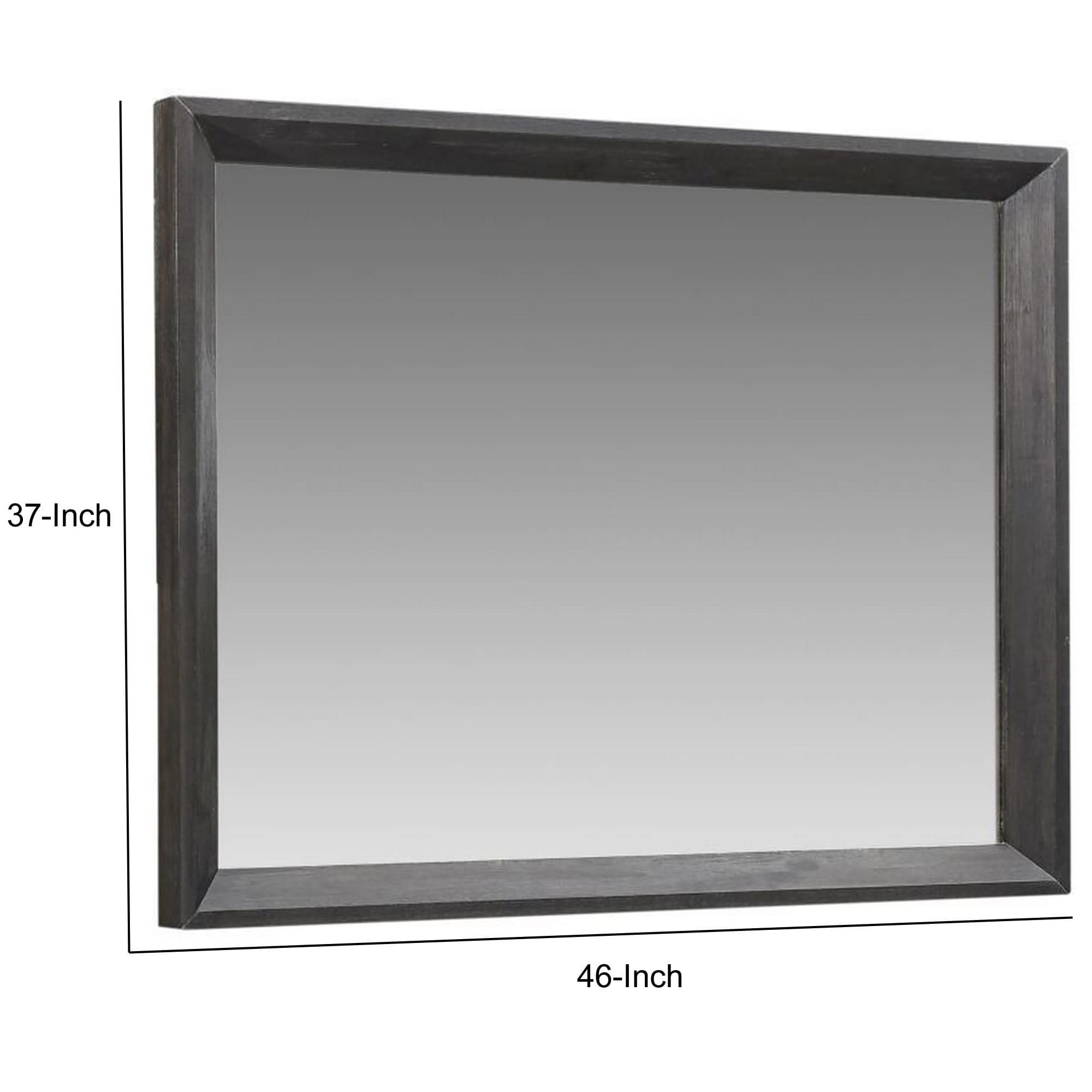 48 Inch Rectangular Wooden Frame Beveled Mirror, Gray