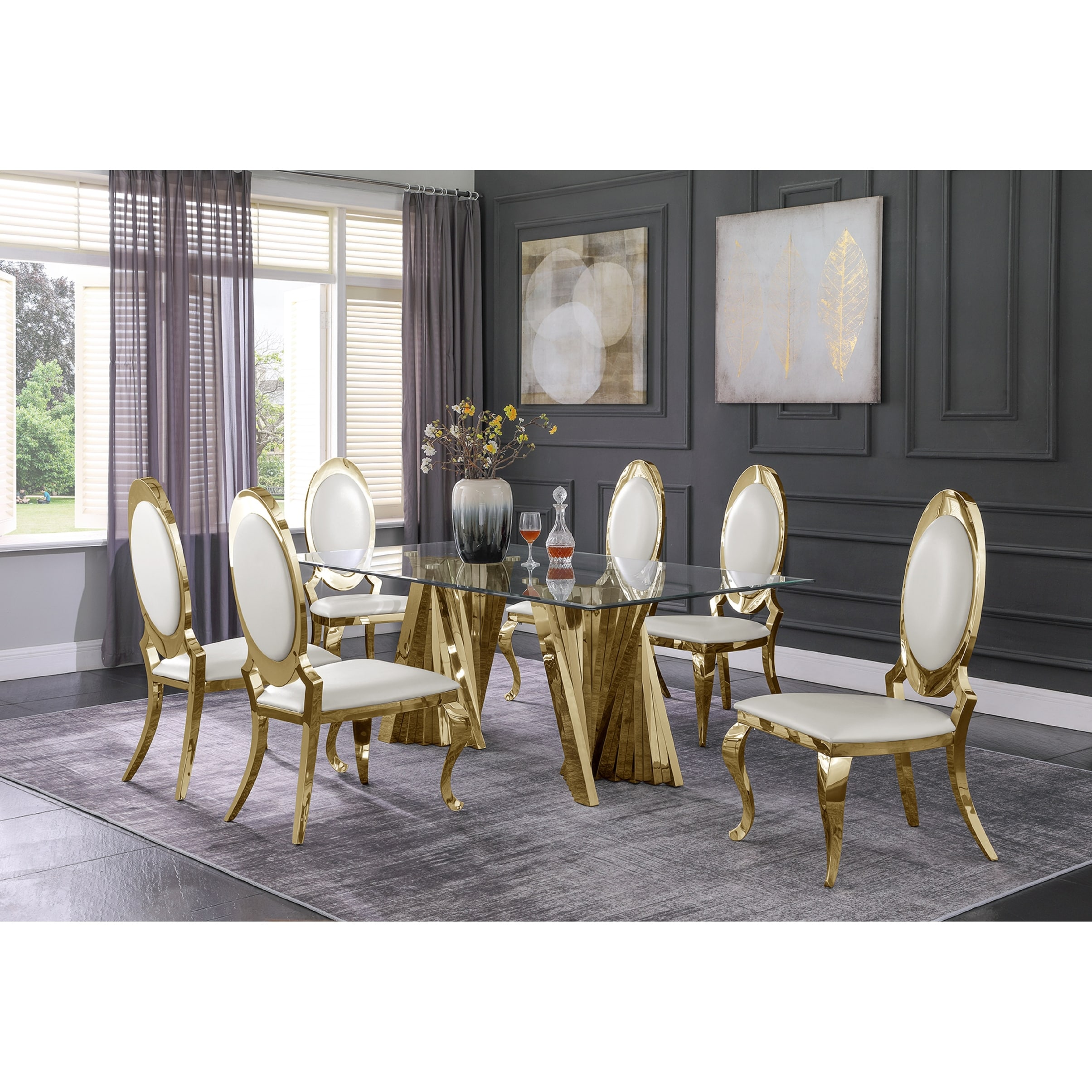 Best Quality Furniture Modern Glass Dining Table with Gold Spiral Base