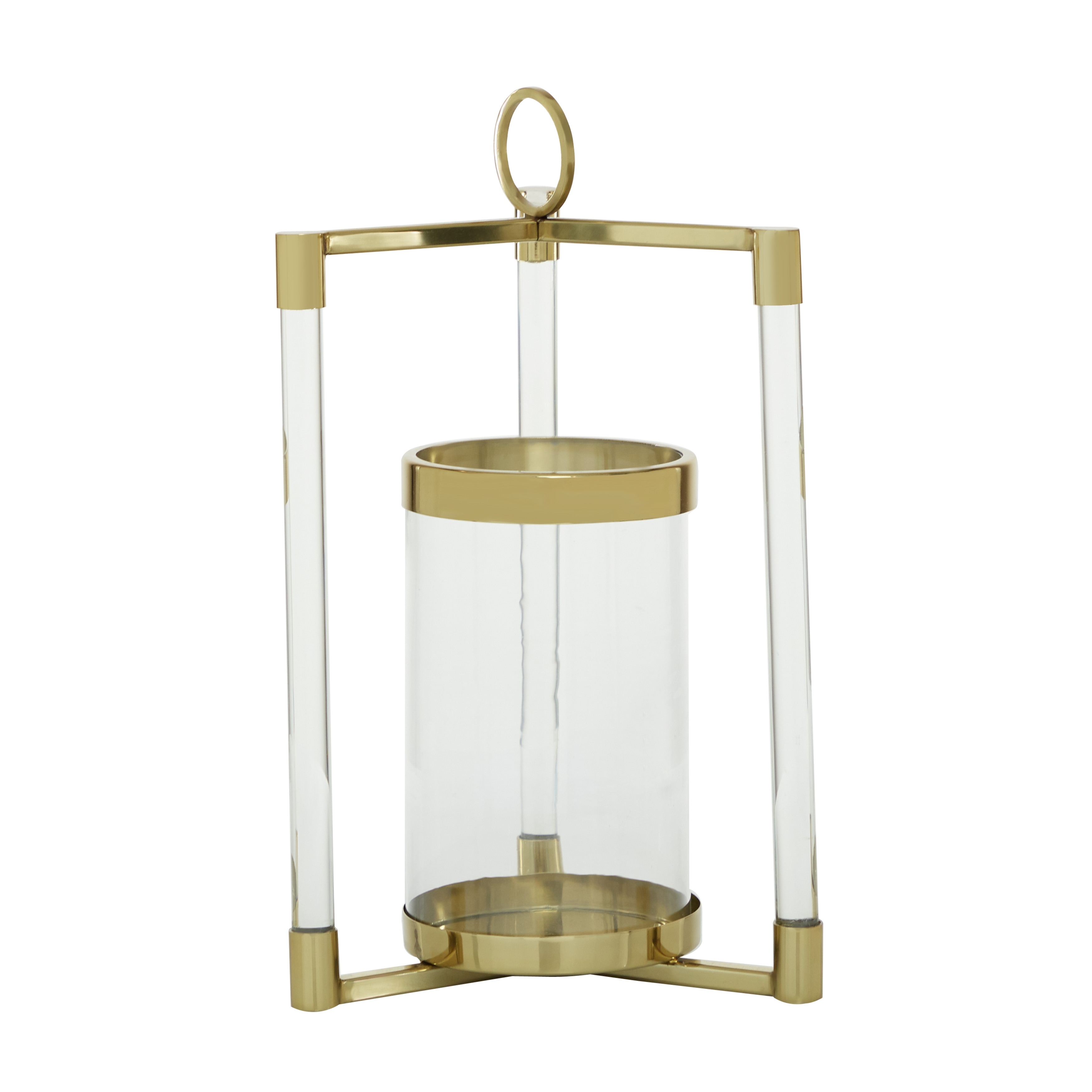 The Novogratz Gold Stainless Steel Pillar Candle Lantern with Acrylic Accents - 11 x 11 x 18