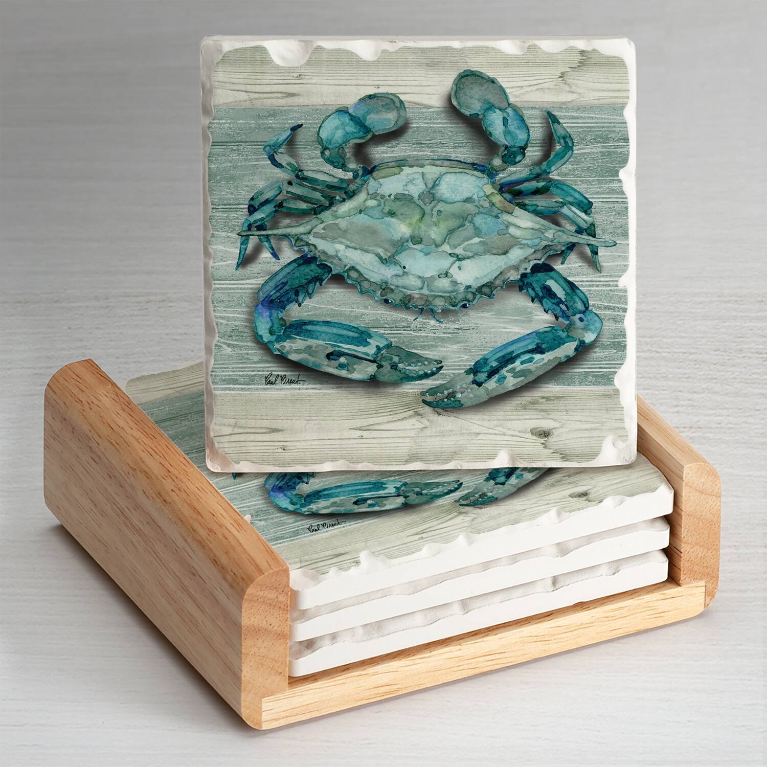 Square Absorbent Coasters - Set of 4 With Holder - Northpoint Crab - 4.000x4.000x2.072