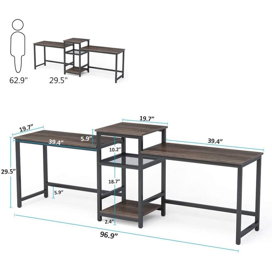 Computer Desk for Two Person with Storage Double Workstation Table for Home Office - 96.9 inch