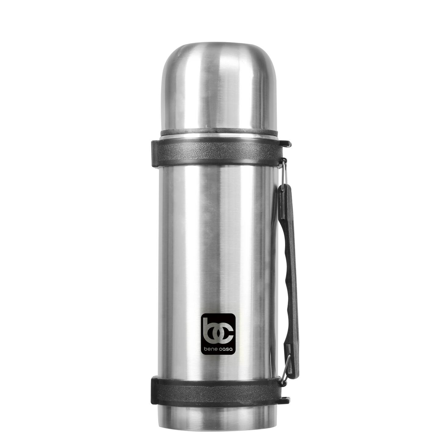 Bene Casa 34oz stainless-steel thermo with handle, carry strap and serving cup, unbreakable
