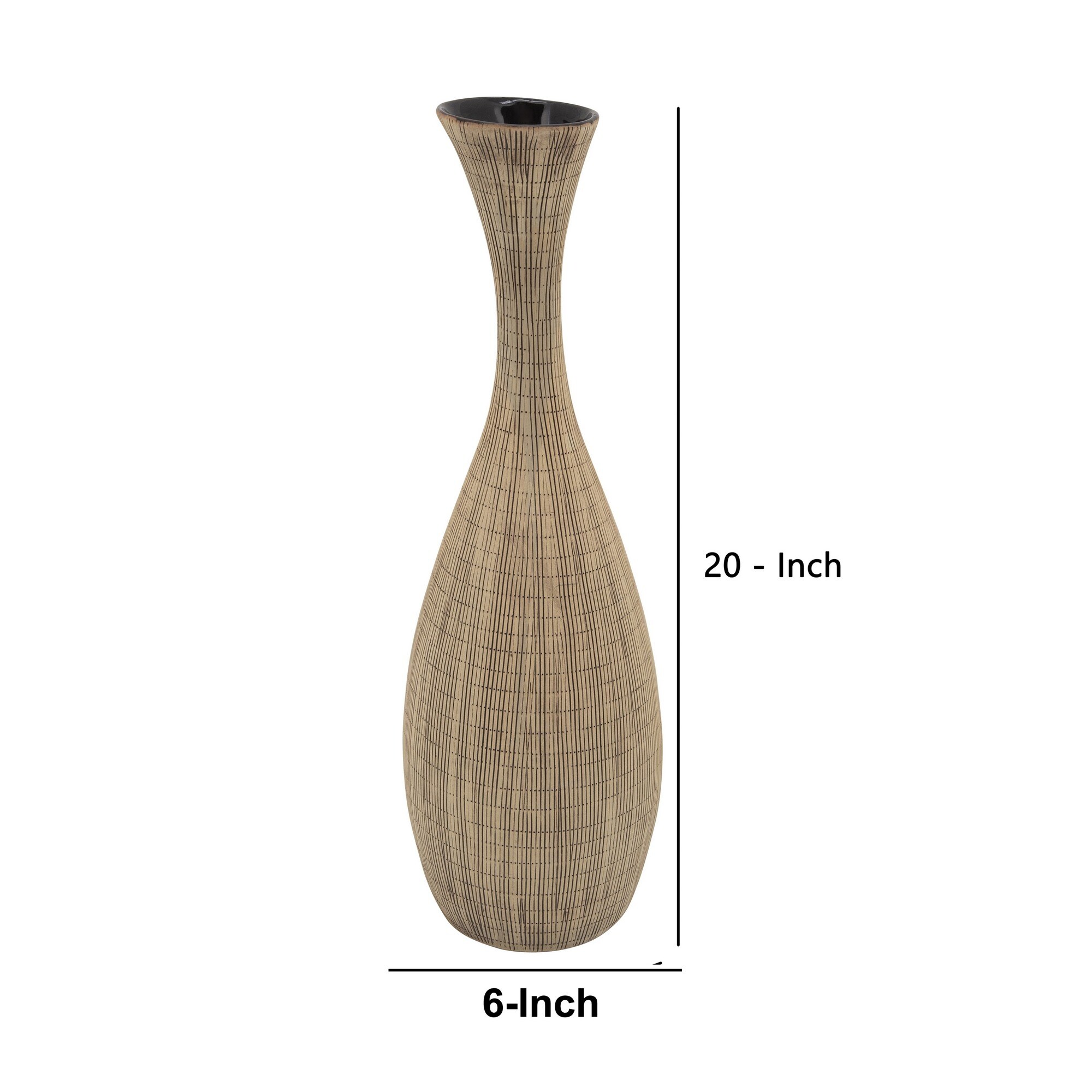 20'' Pot Bellied Shape Ceramic Vase with Sleek Flared Neck, Beige
