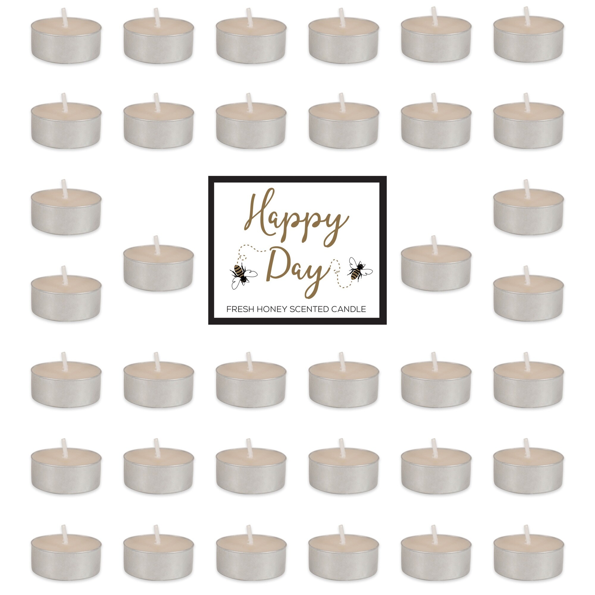 Set of 36 1.5" Yellow, Black, and White Happy Day Honey Tealights